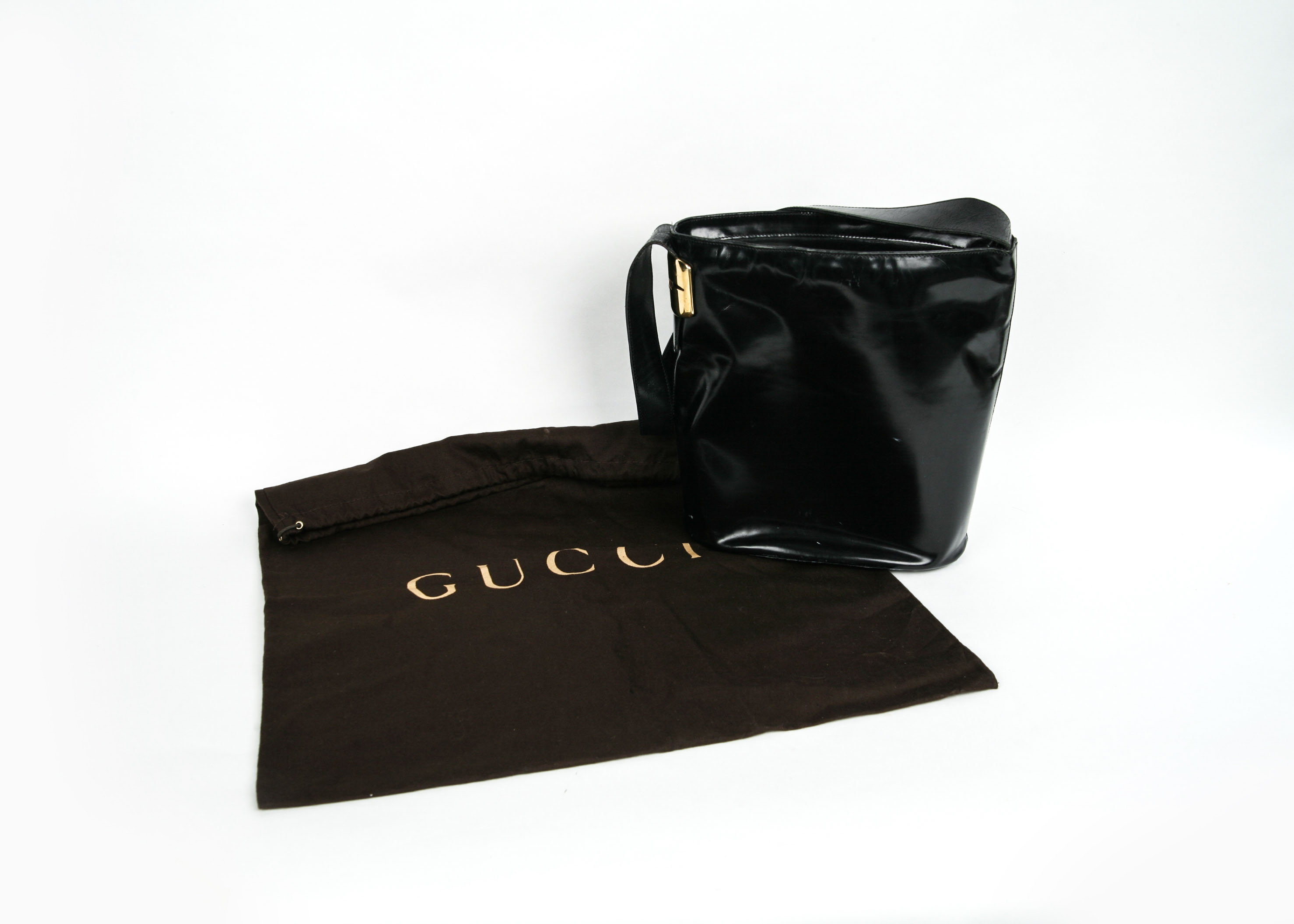 Vintage Gucci Black Leather Bucket Style Handbag