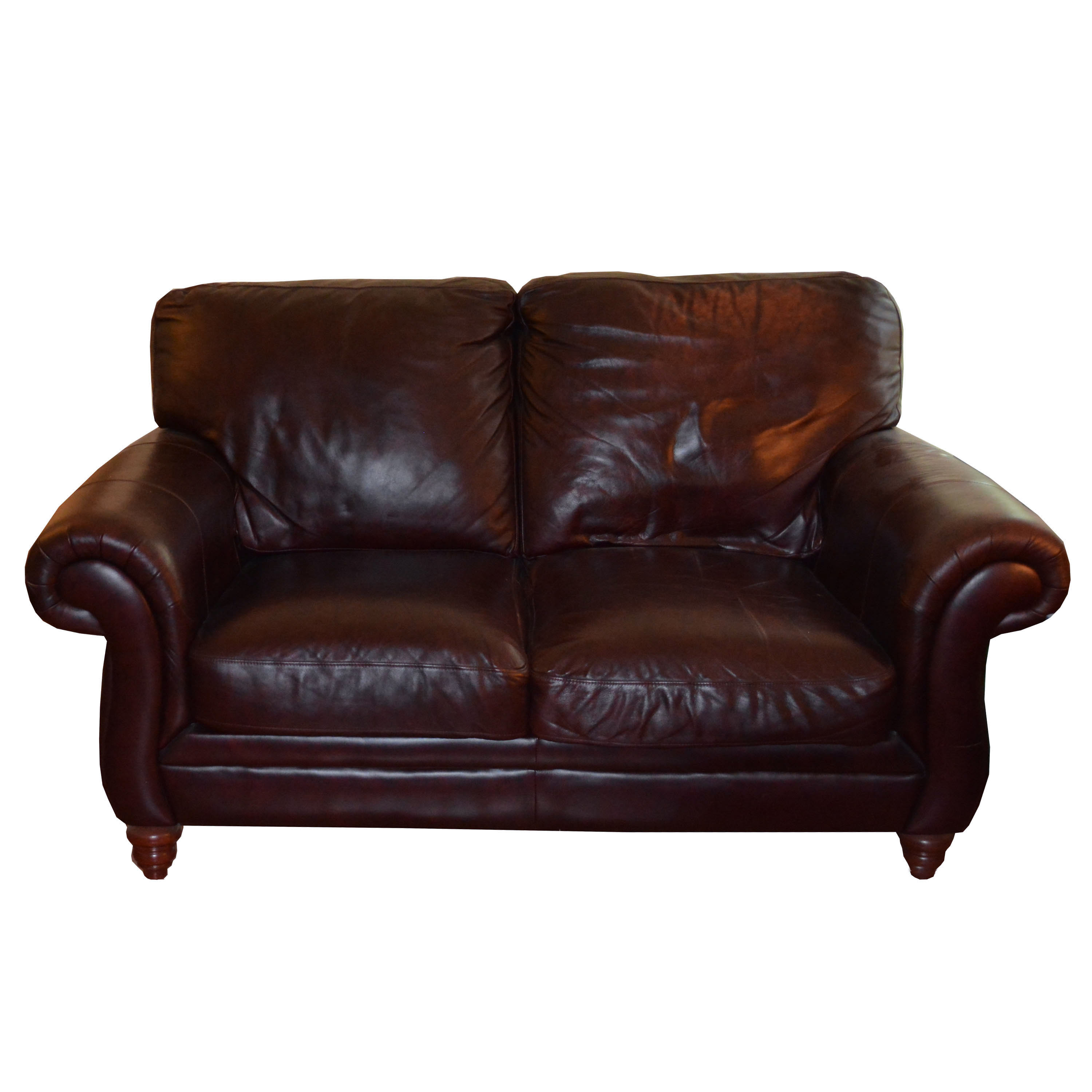 Contemporary Brown Leather Loveseat