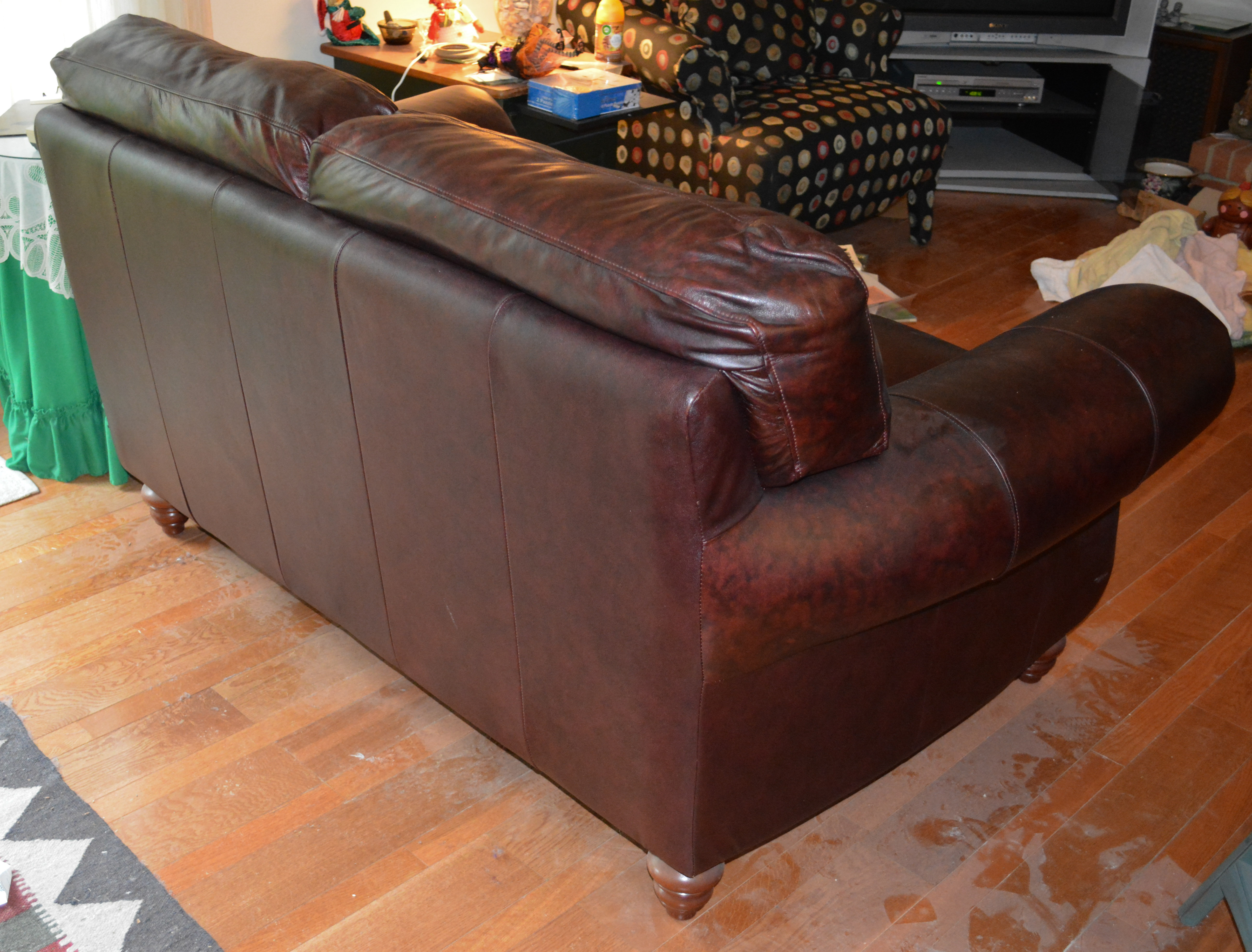 Contemporary Brown Leather Loveseat