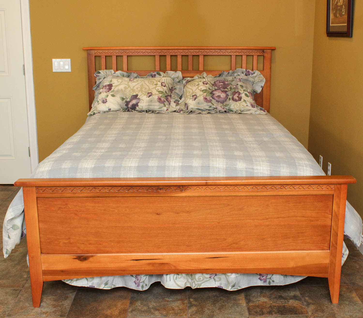 Queen Wooden Bed Frame and Bedding