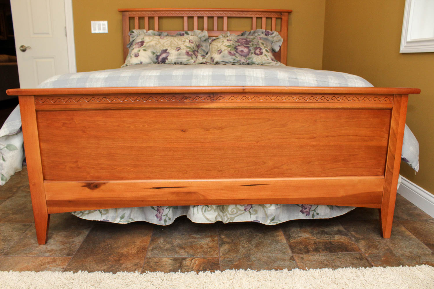 Queen Wooden Bed Frame and Bedding