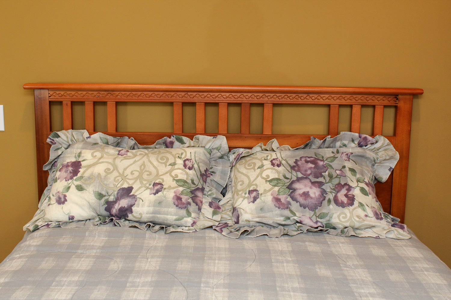 Queen Wooden Bed Frame and Bedding