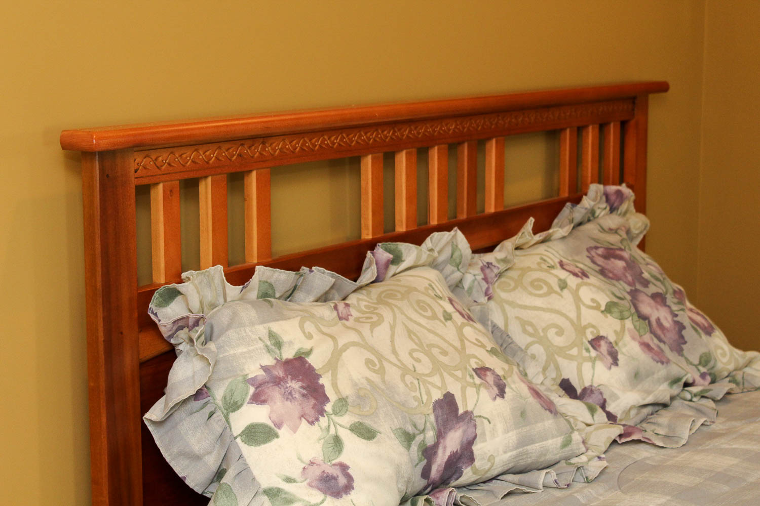Queen Wooden Bed Frame and Bedding