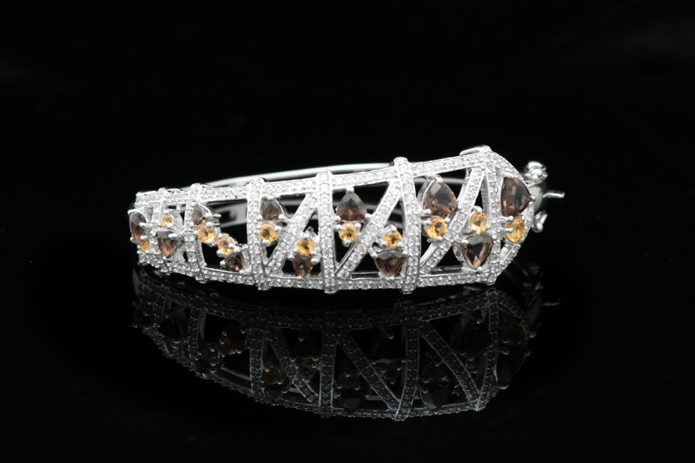 Robert Manse Sterling Silver, Smoky Quartz, Citrine and White Topaz Bracelet