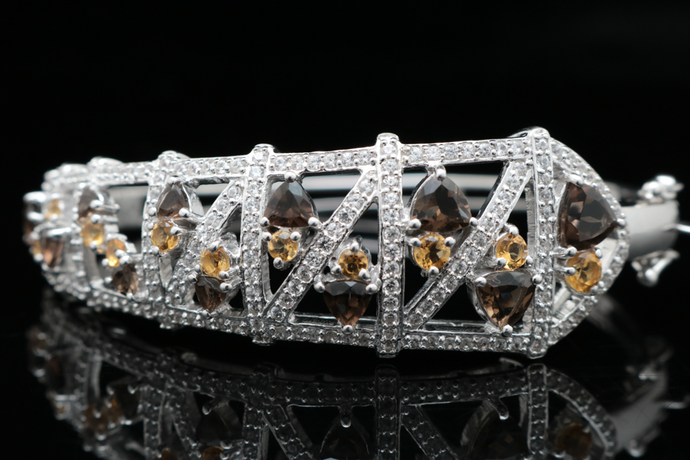 Robert Manse Sterling Silver, Smoky Quartz, Citrine and White Topaz Bracelet