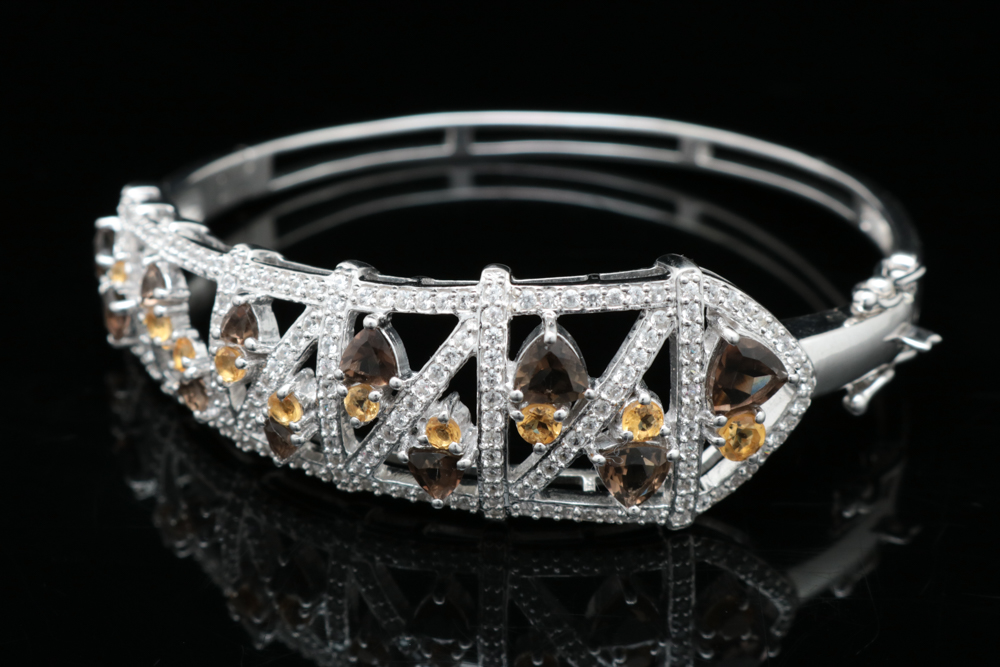 Robert Manse Sterling Silver, Smoky Quartz, Citrine and White Topaz Bracelet