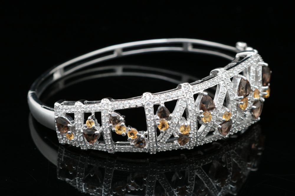 Robert Manse Sterling Silver, Smoky Quartz, Citrine and White Topaz Bracelet