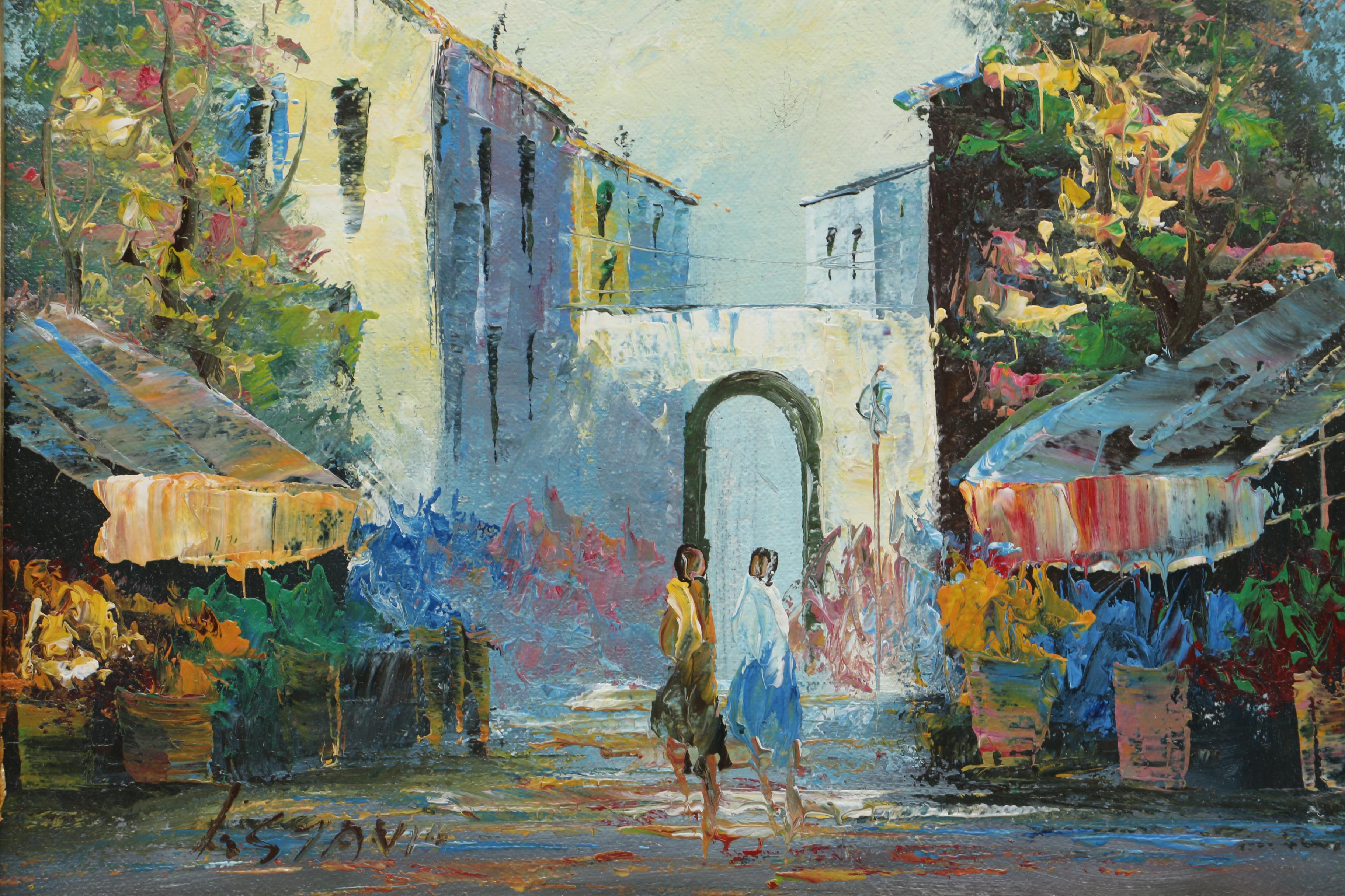 L. Stanis Acrylic on Wood Panel Painting of Townscape