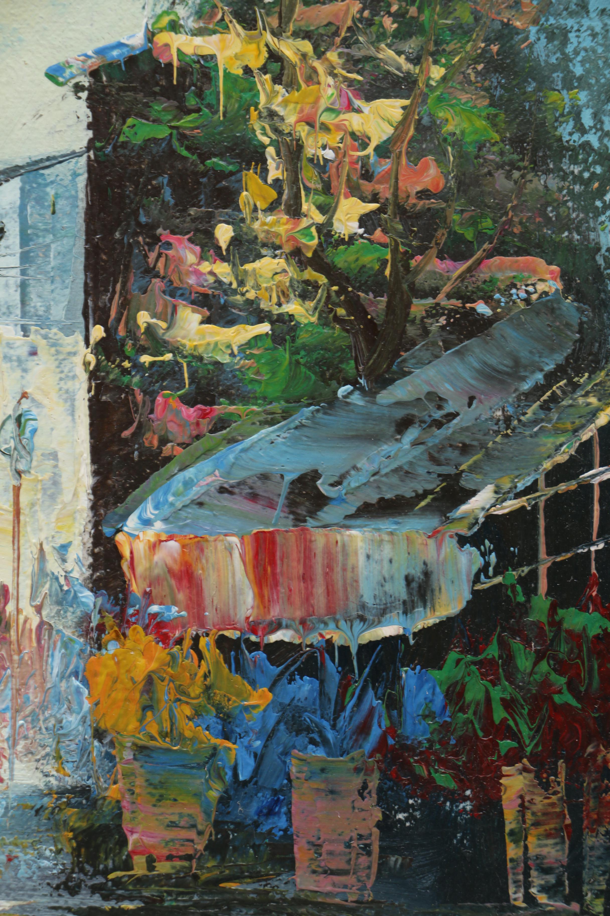 L. Stanis Acrylic on Wood Panel Painting of Townscape