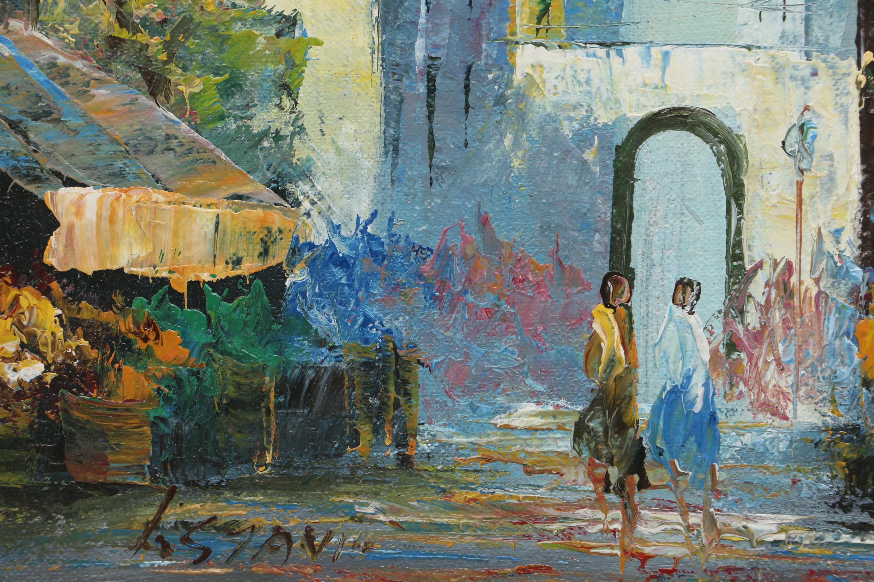 L. Stanis Acrylic on Wood Panel Painting of Townscape