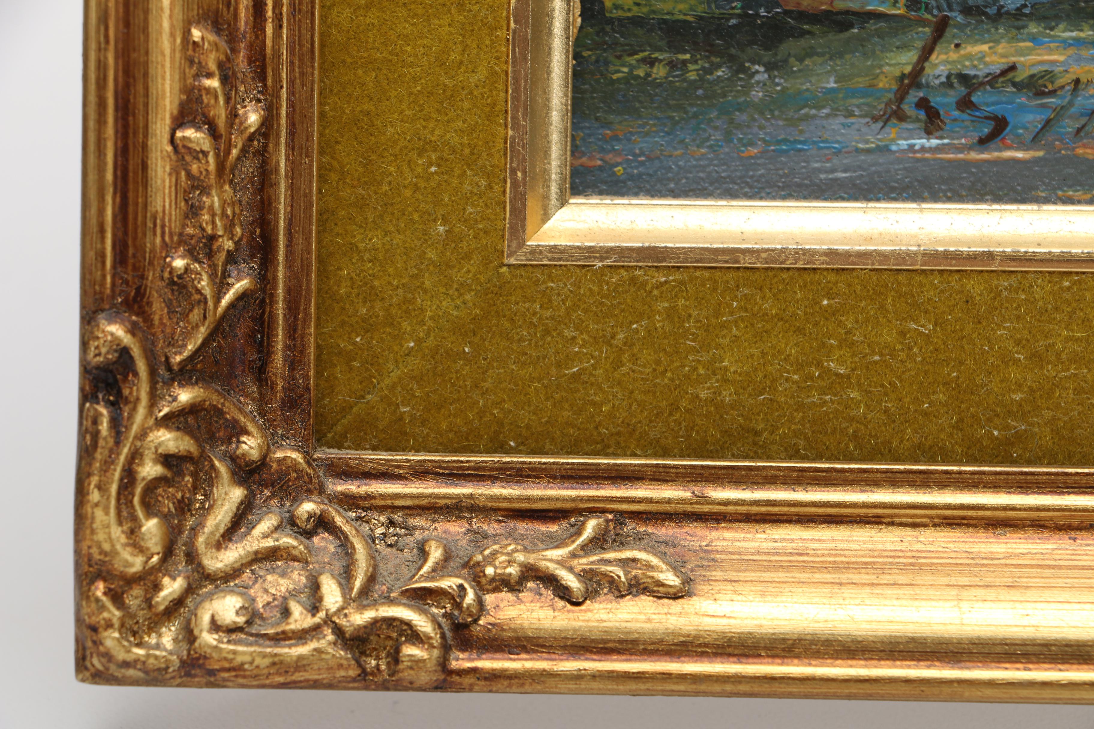 L. Stanis Acrylic on Wood Panel Painting of Townscape