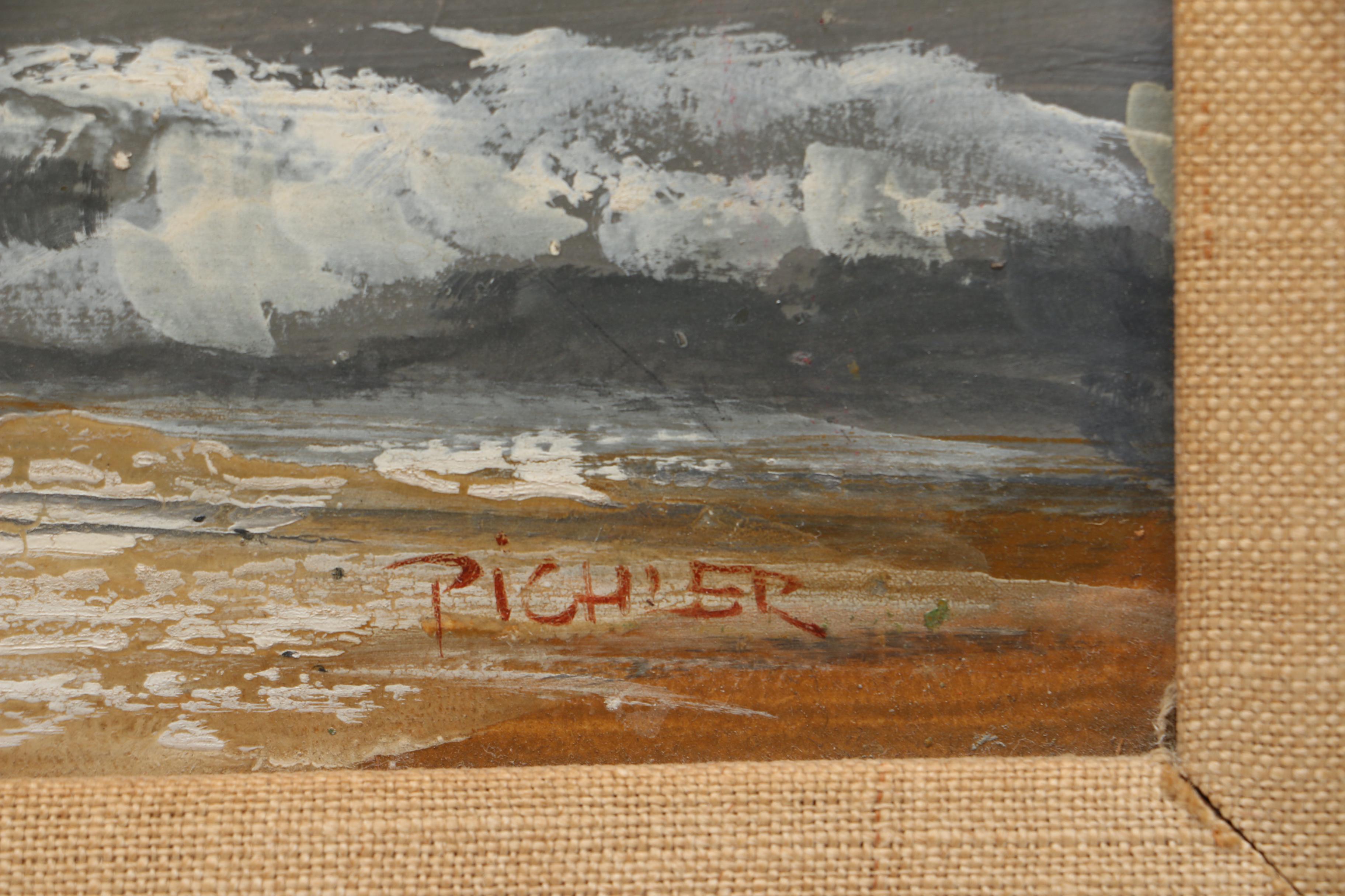 Pichler Oil Painting on Canvas of Waves Under a Grey Sky