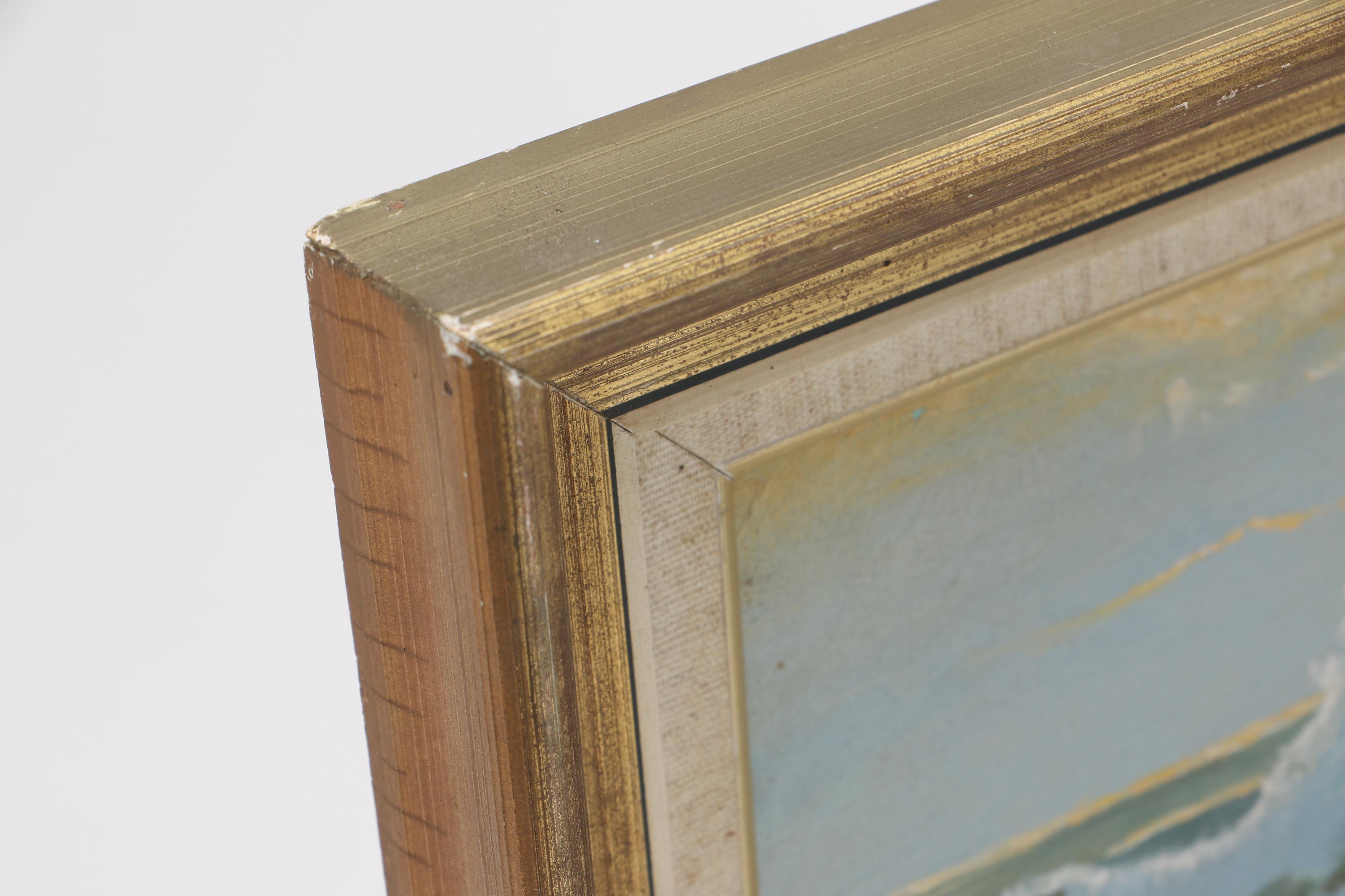 Vintage Oil on Canvas Painting of Waves Crashing on Rocks