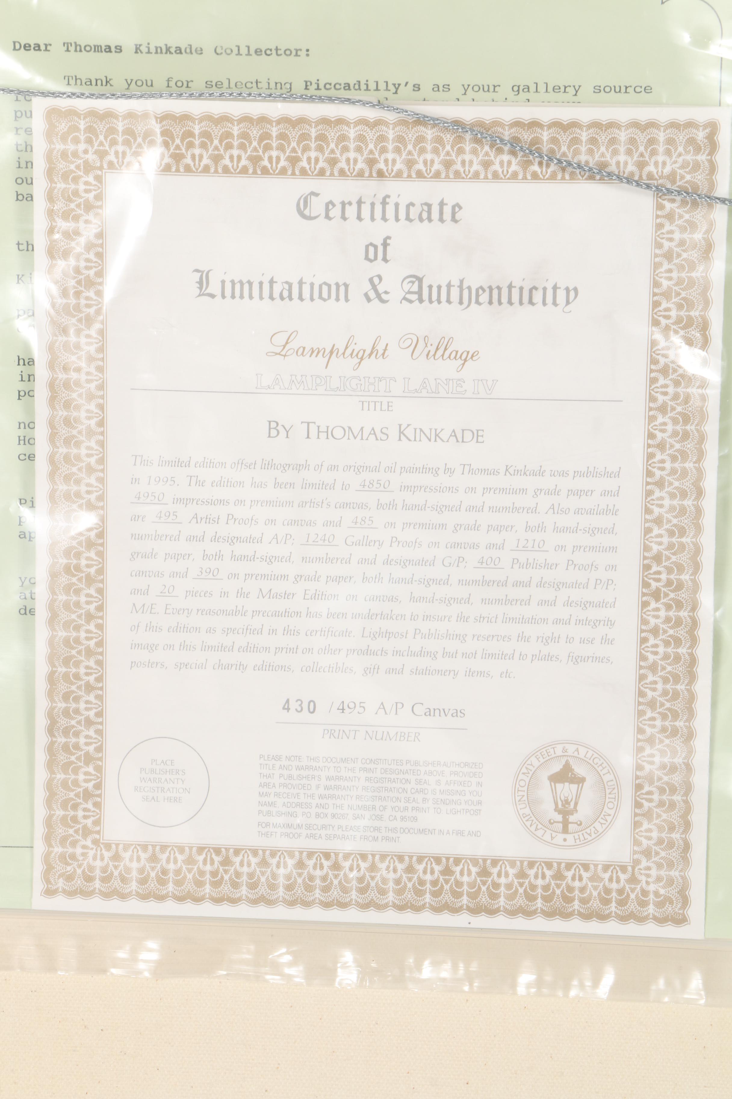 Thomas Kinkade Limited Edition Embellished Offset Lithograph "Lamplight Village"