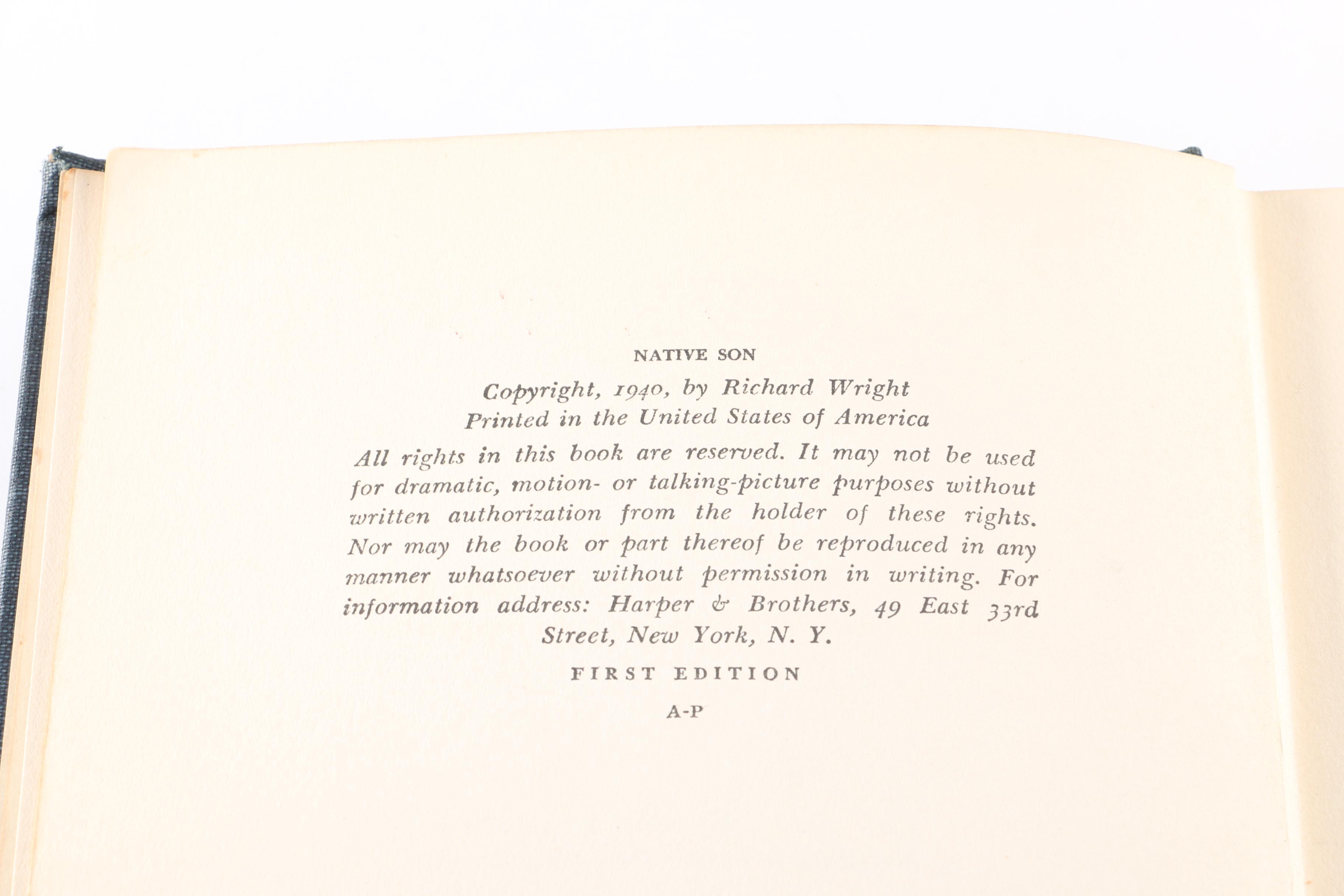 1940 Richard Wright First Edition "Native Son"