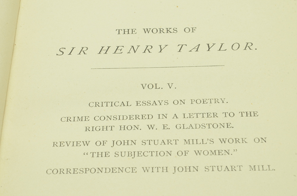 1877-1878 Complete Five-Volume Set of "Works of Sir Henry Taylor"