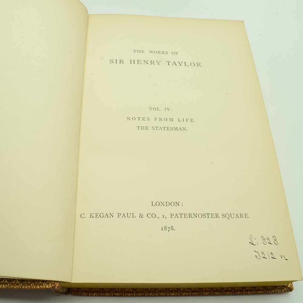 1877-1878 Complete Five-Volume Set of "Works of Sir Henry Taylor"