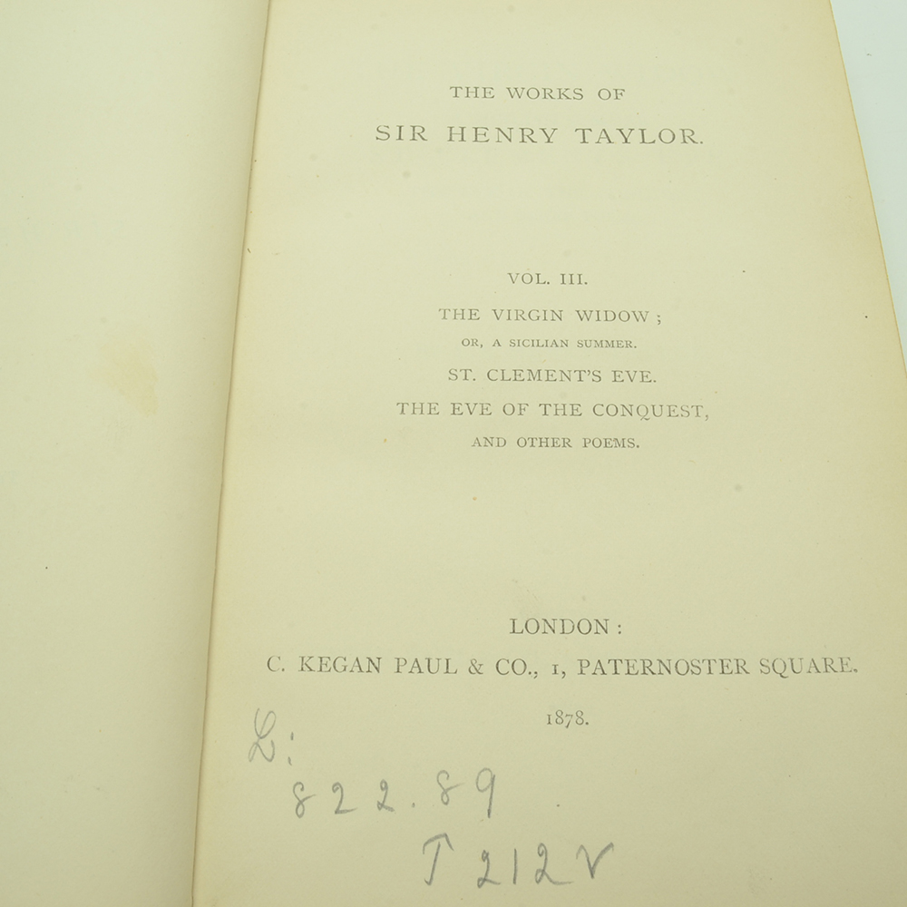 1877-1878 Complete Five-Volume Set of "Works of Sir Henry Taylor"