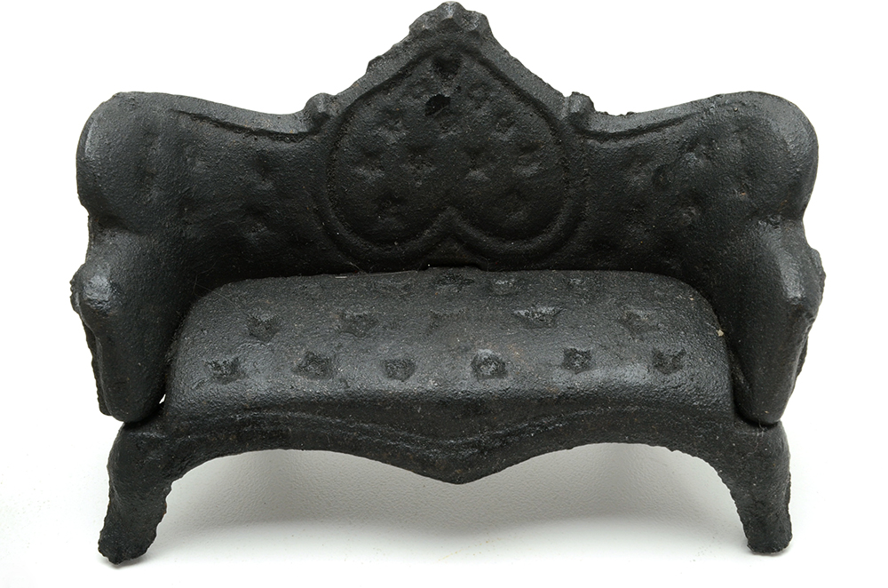 Miniature Cast Iron Settee, Chair, and Ottoman