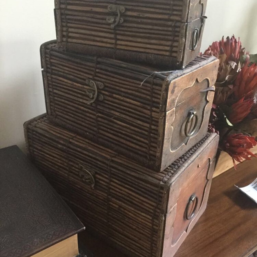 Three Decorative Wooden Rod Boxes