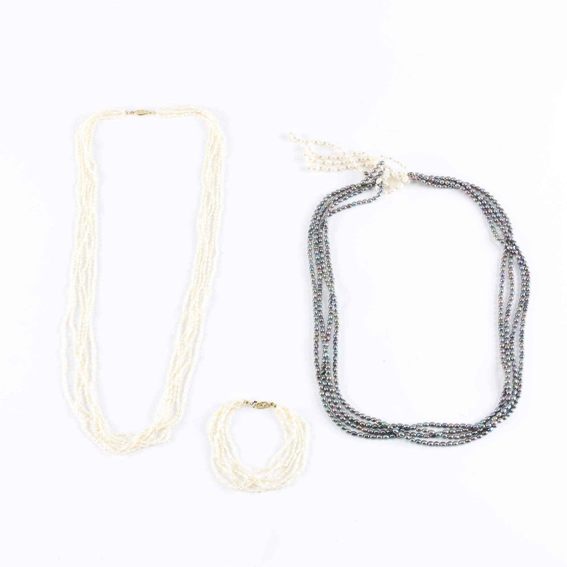 Collection of Multiple Strands of Cultured Pearl Jewelry