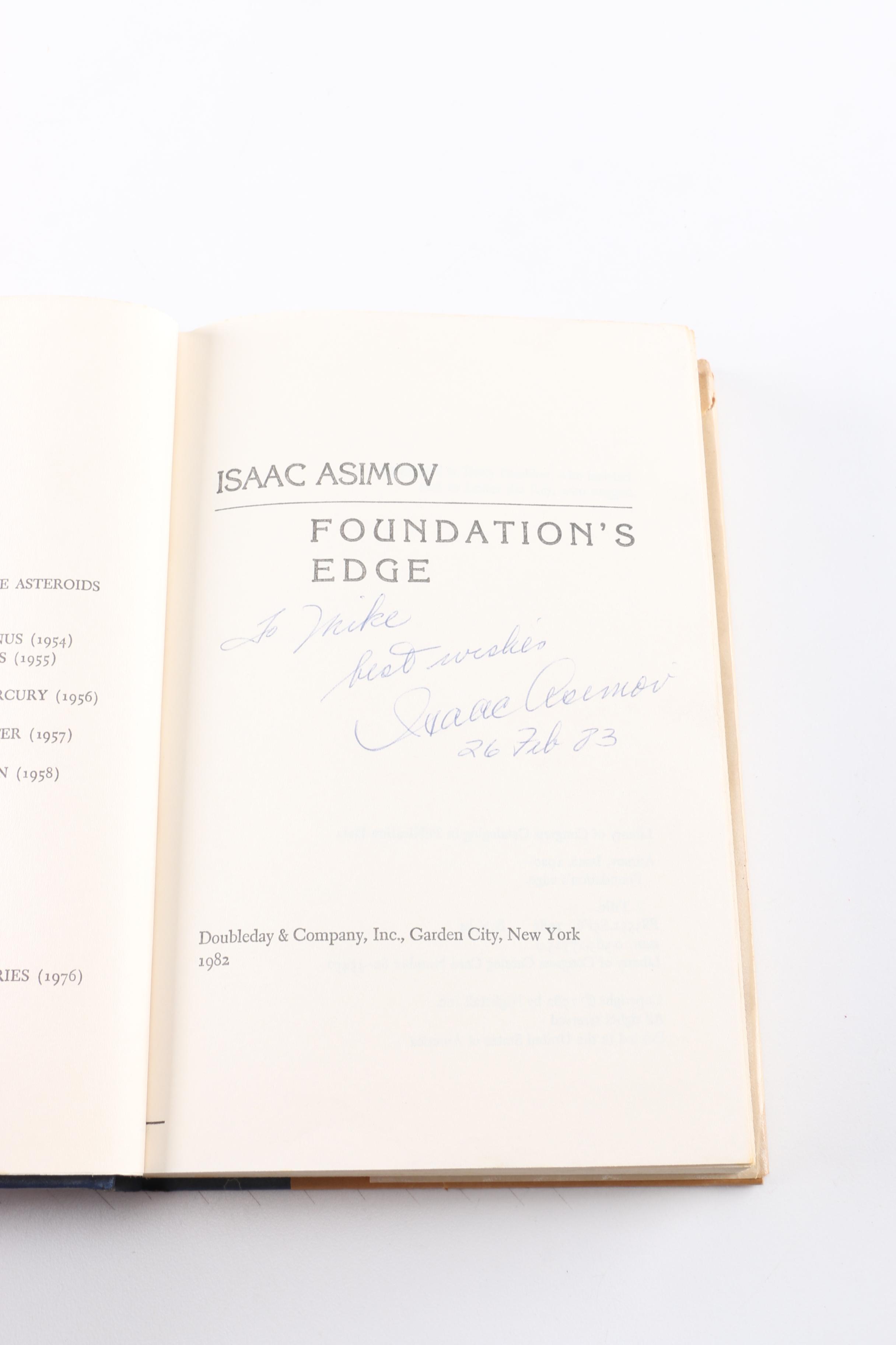 1982 Signed "Foundation's Edge" by Isaac Asimov