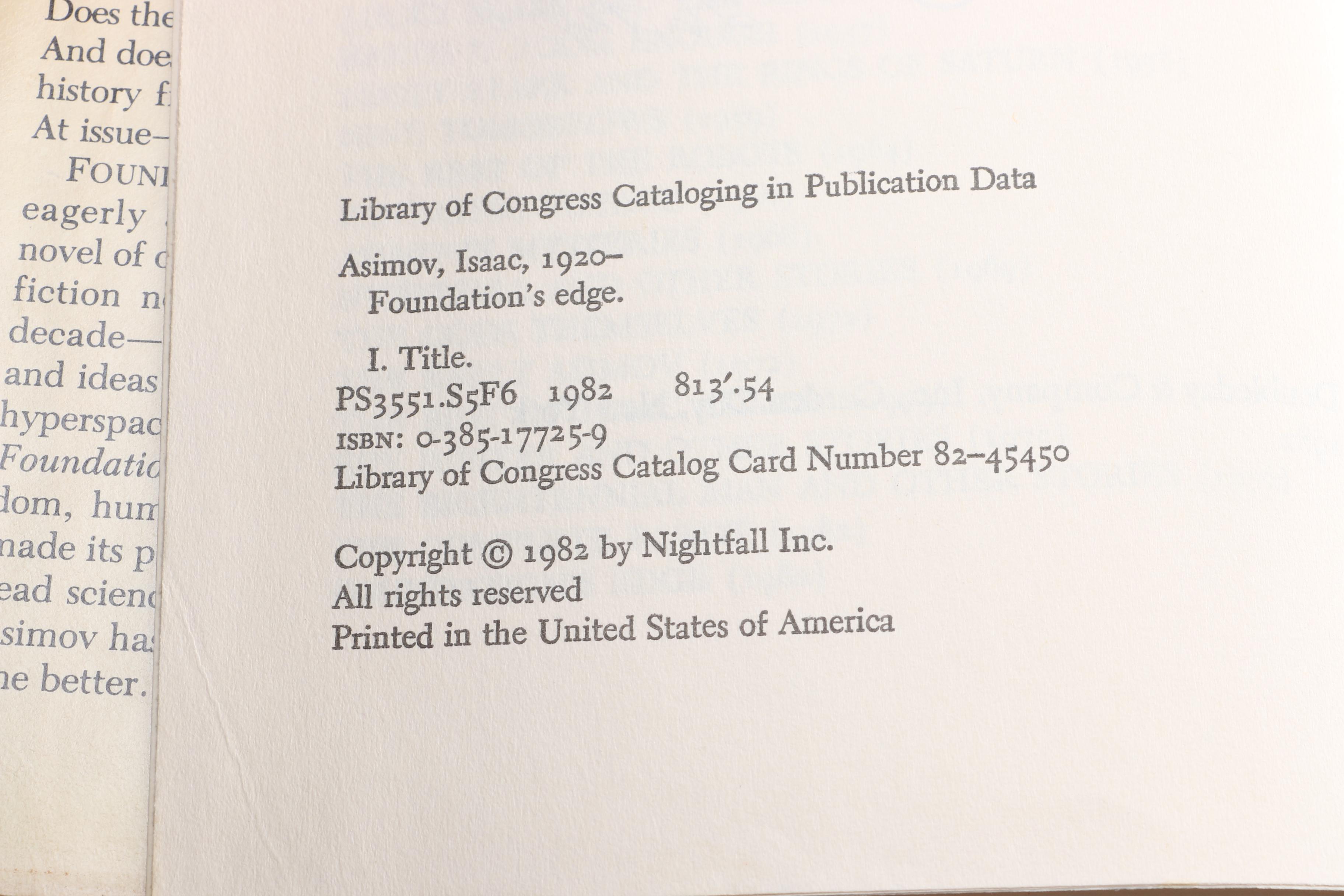 1982 Signed "Foundation's Edge" by Isaac Asimov