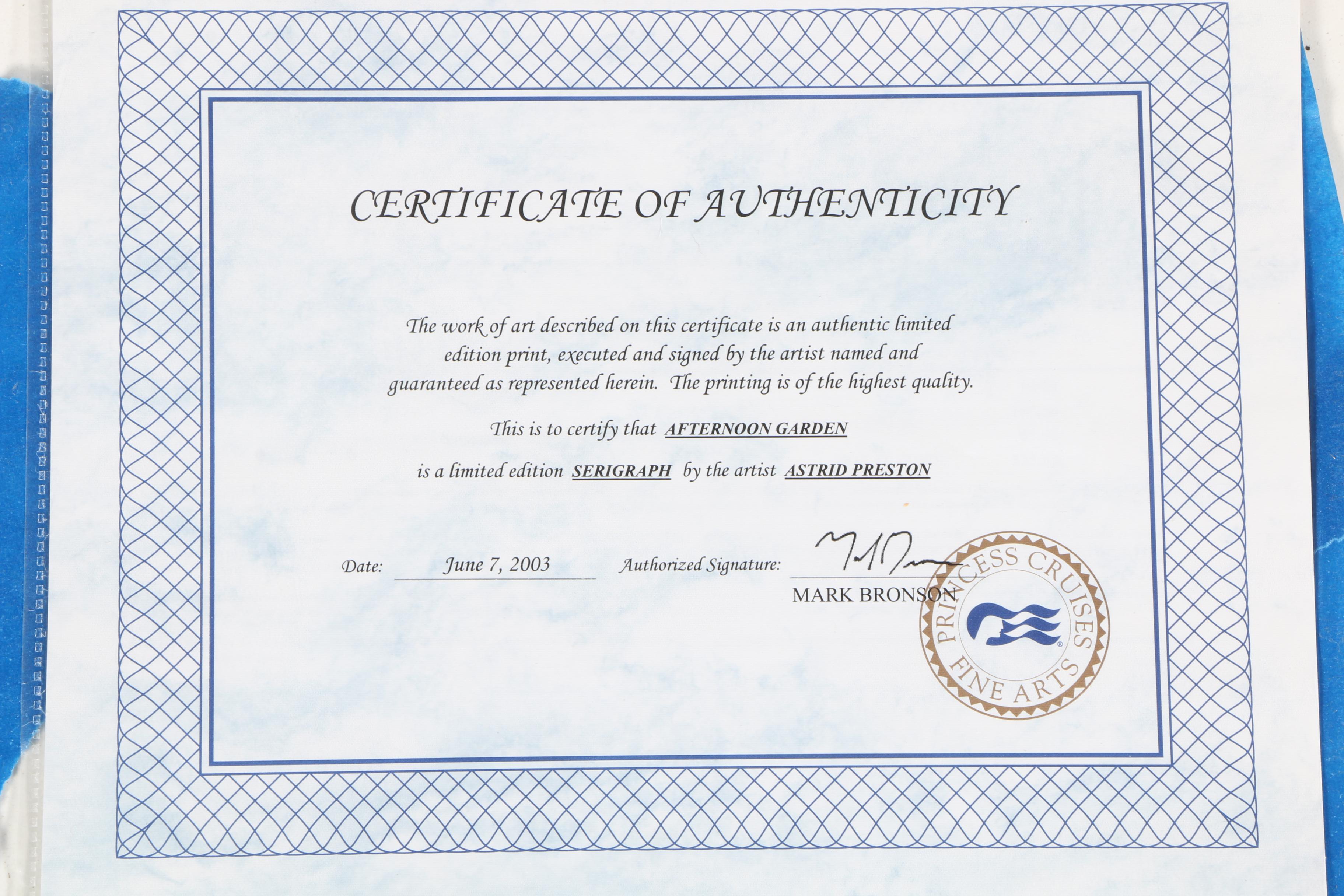 Astrid Preston Limited Edition Serigraph "Afternoon Garden"