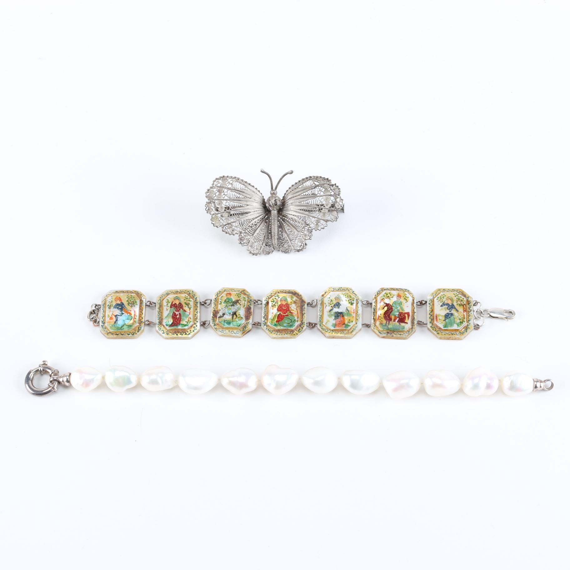 Sterling Silver Pin and Bracelets