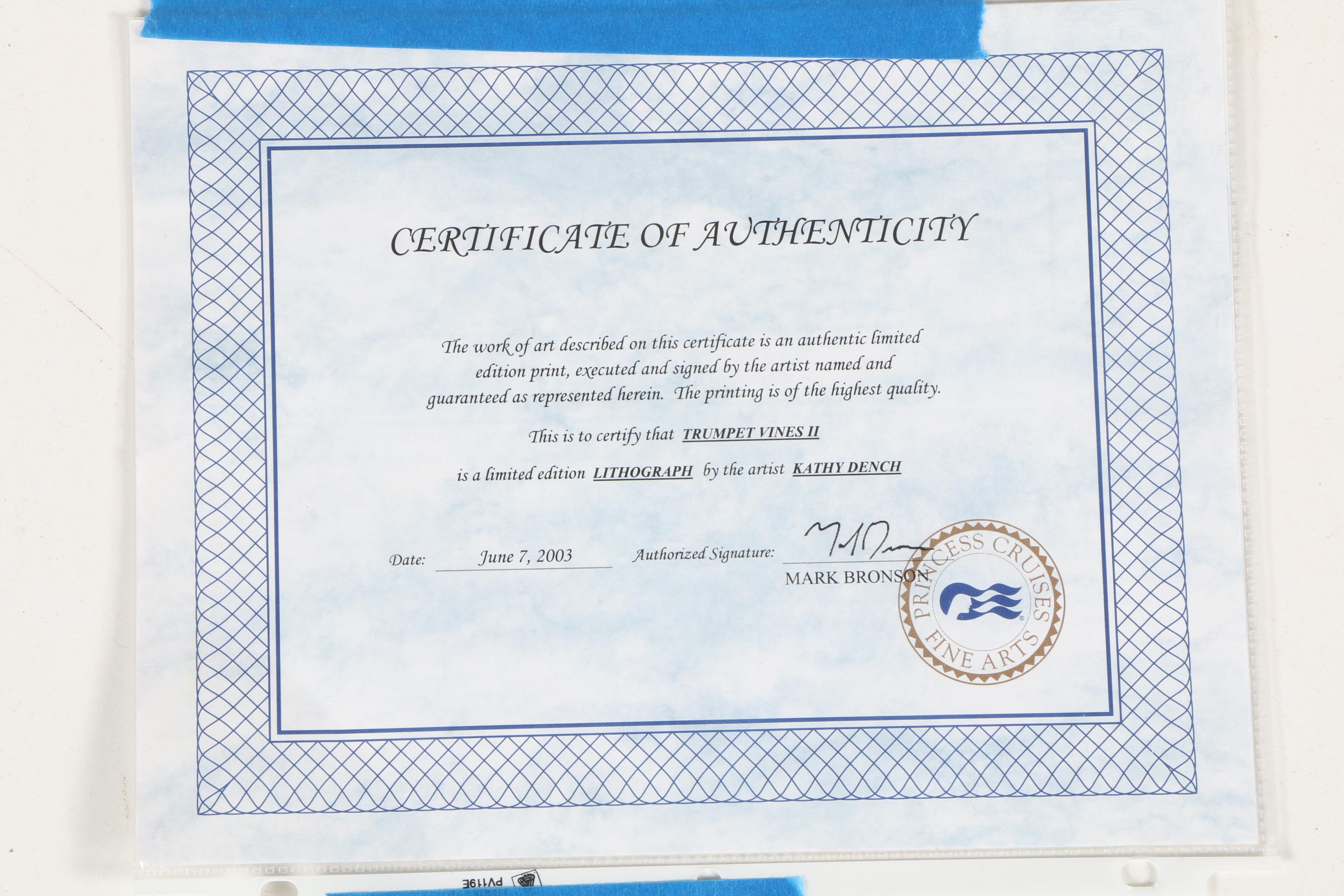 Kathy Dench Limited Edition Lithograph "Trumpet Vines II"