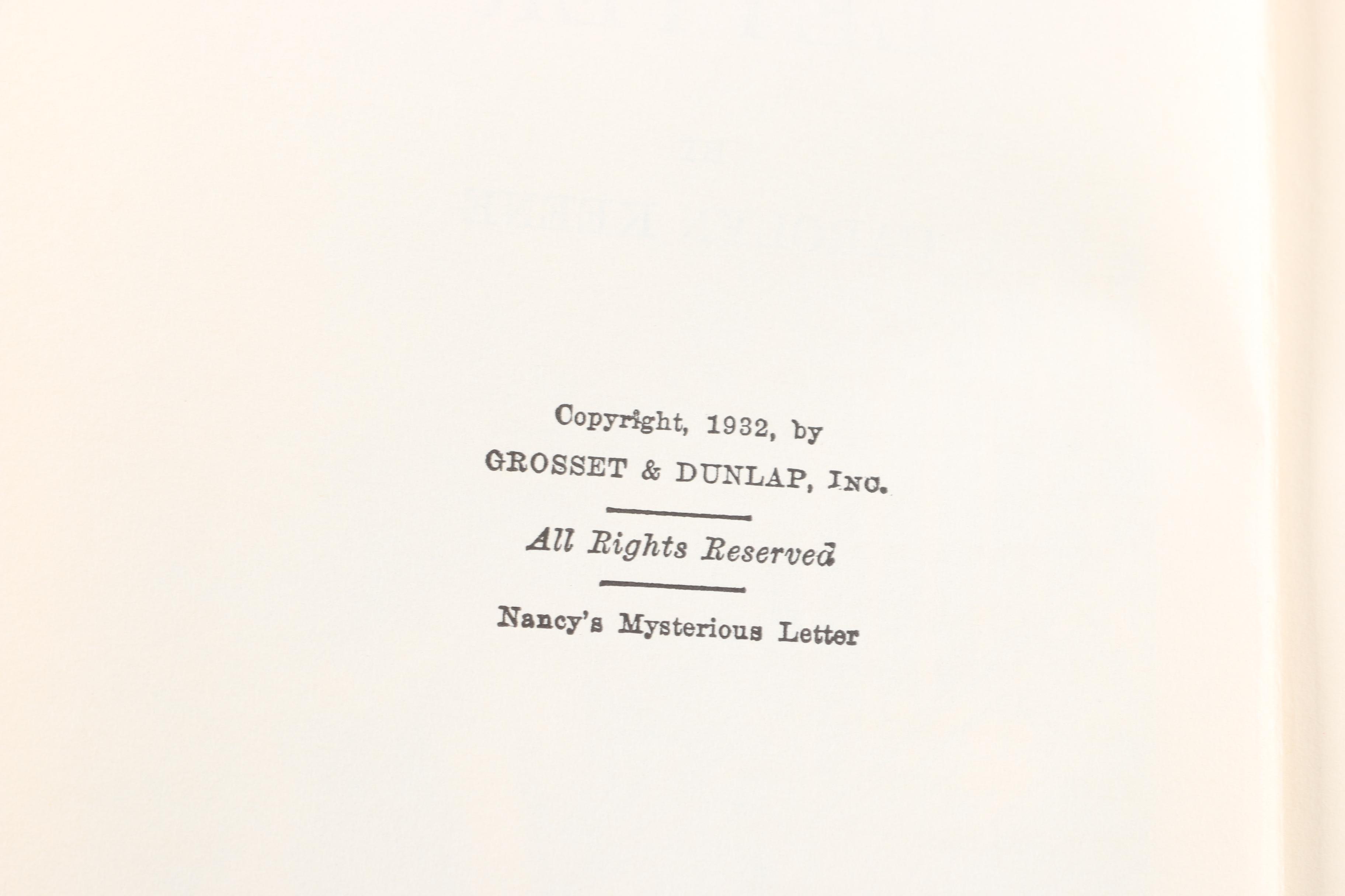 1960 Nancy Drew Novel "Nancy's Mysterious Letter"