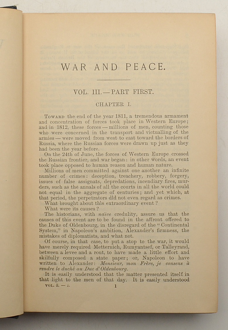 "War and Peace" Volumes 1 and 3 of Early English Translation