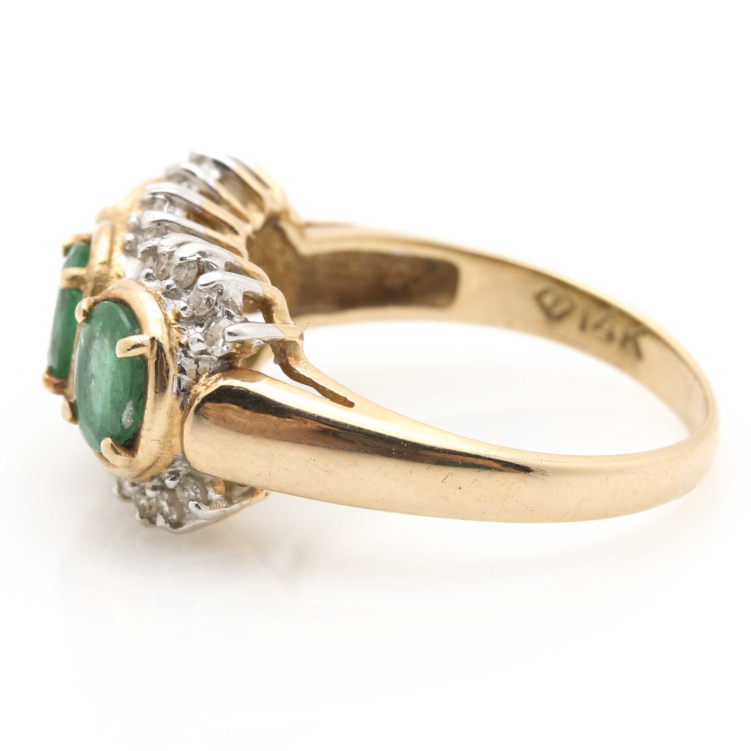 14K Yellow Gold Emerald and Diamond Ring