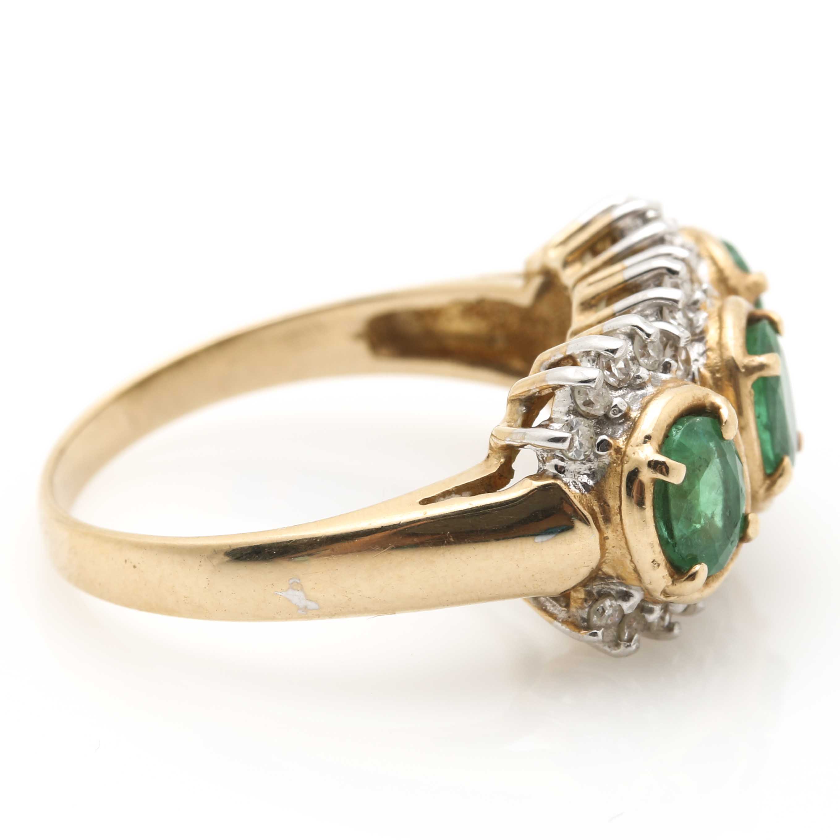 14K Yellow Gold Emerald and Diamond Ring