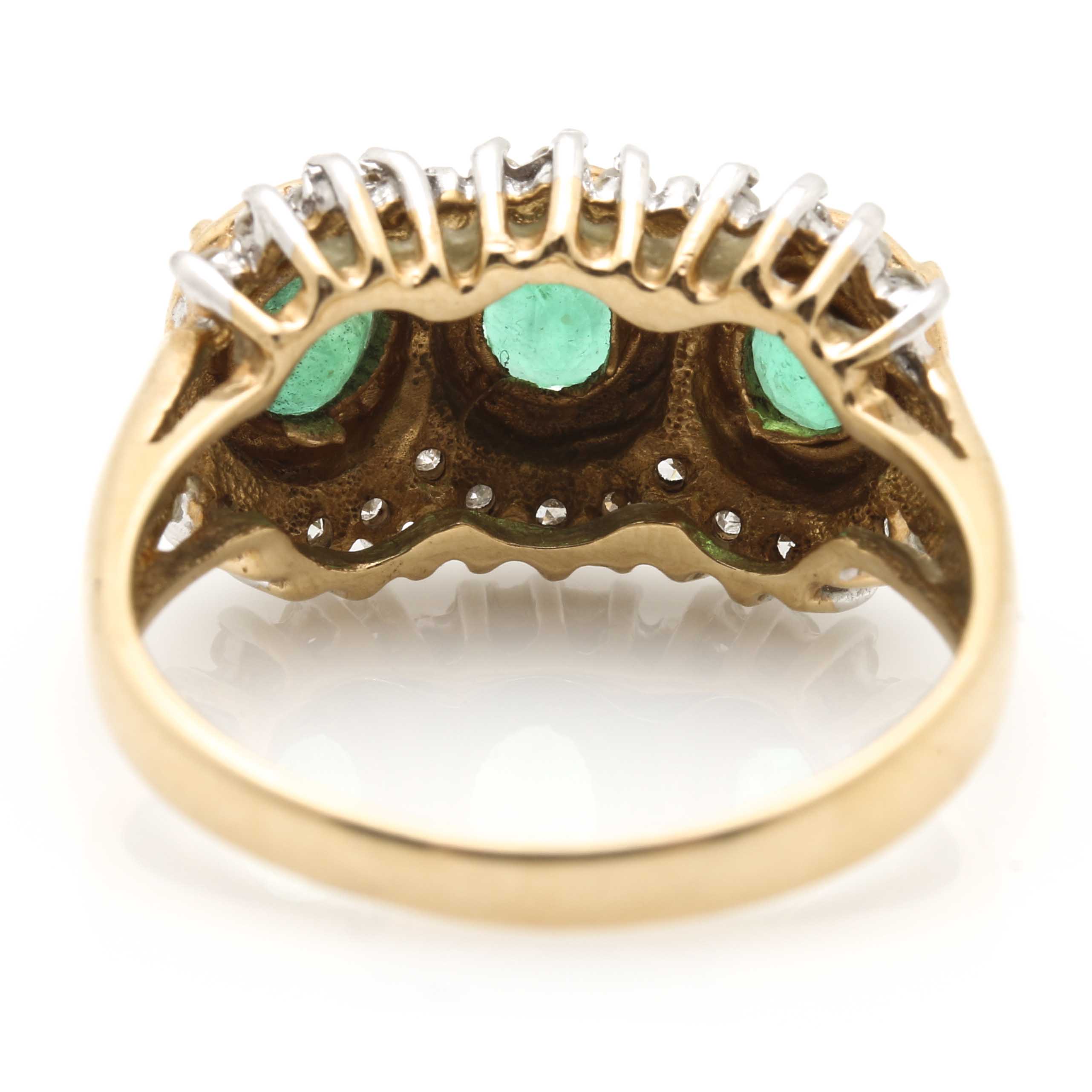14K Yellow Gold Emerald and Diamond Ring