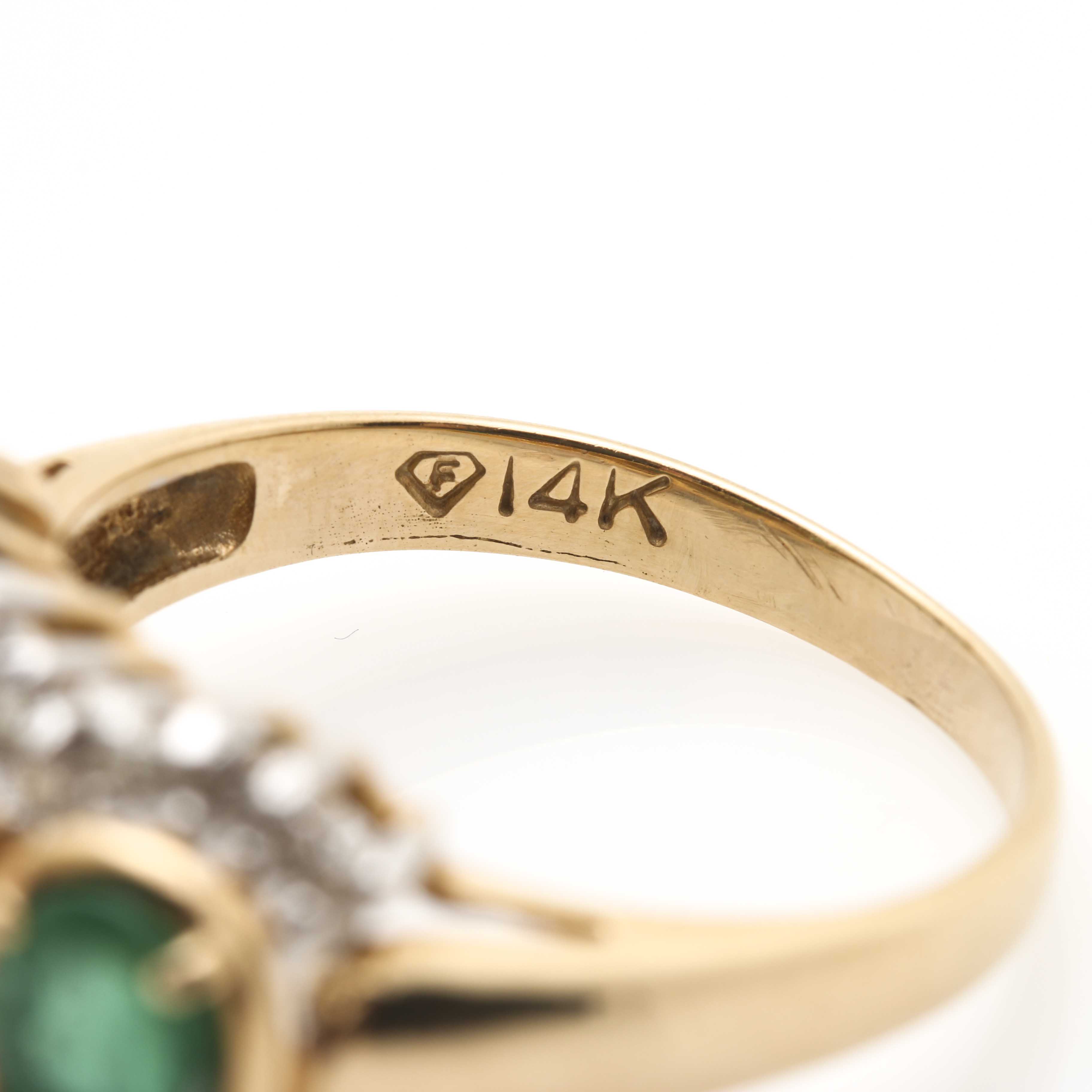 14K Yellow Gold Emerald and Diamond Ring
