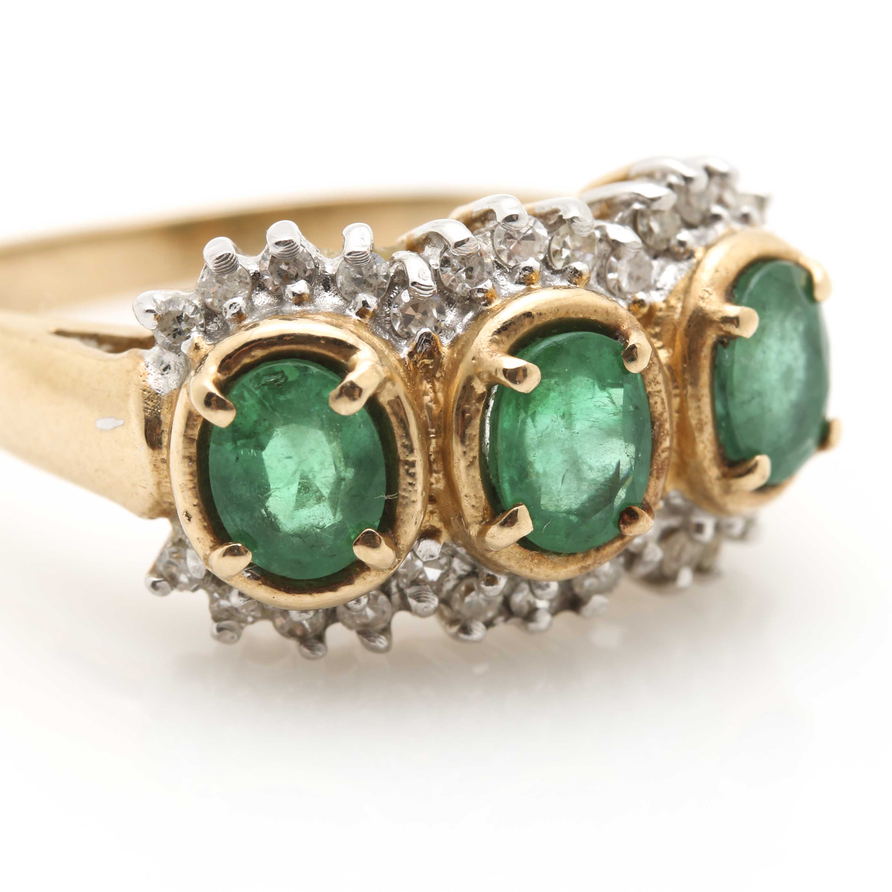 14K Yellow Gold Emerald and Diamond Ring