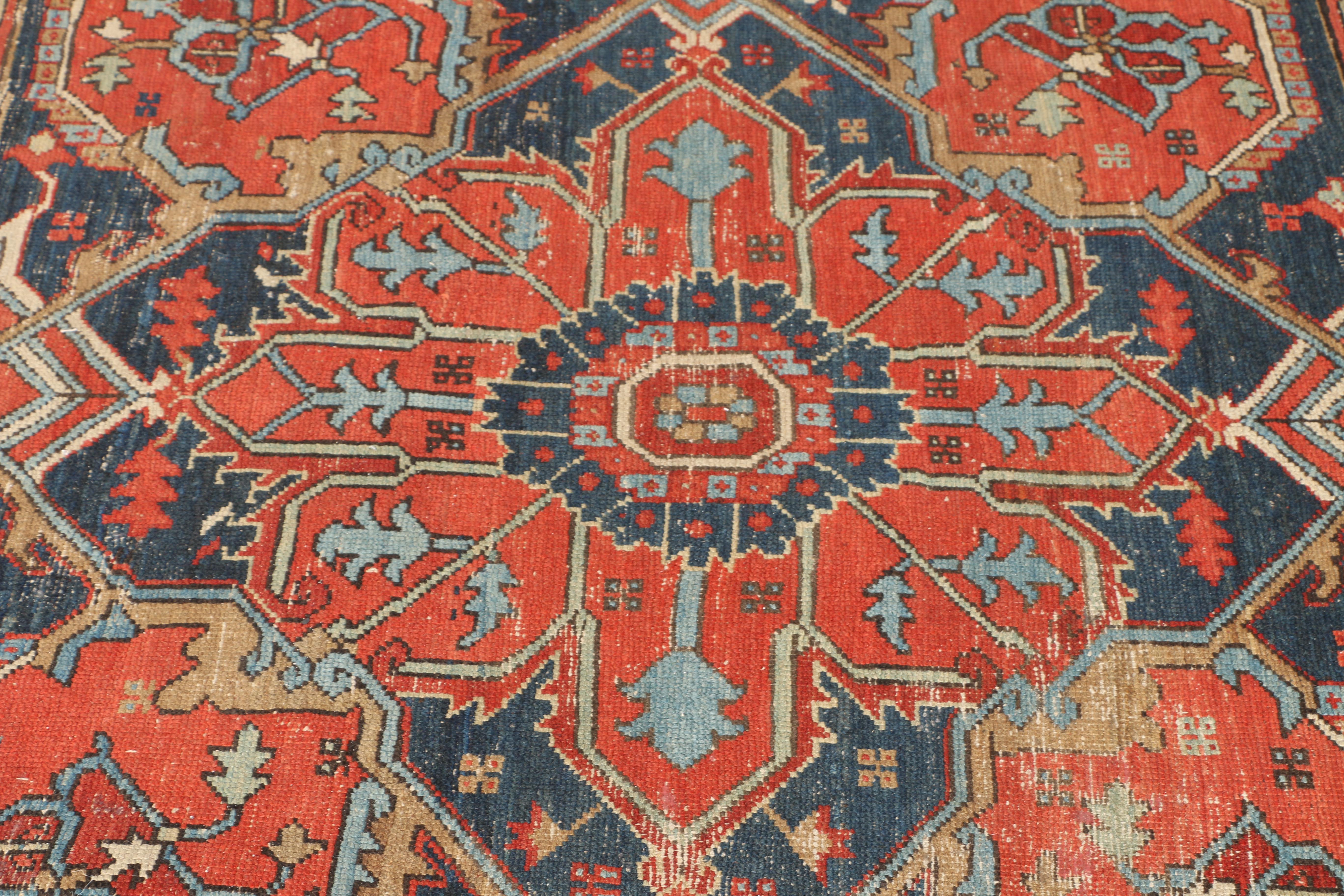 Hand-Knotted Vintage Heriz Wool Area Rug