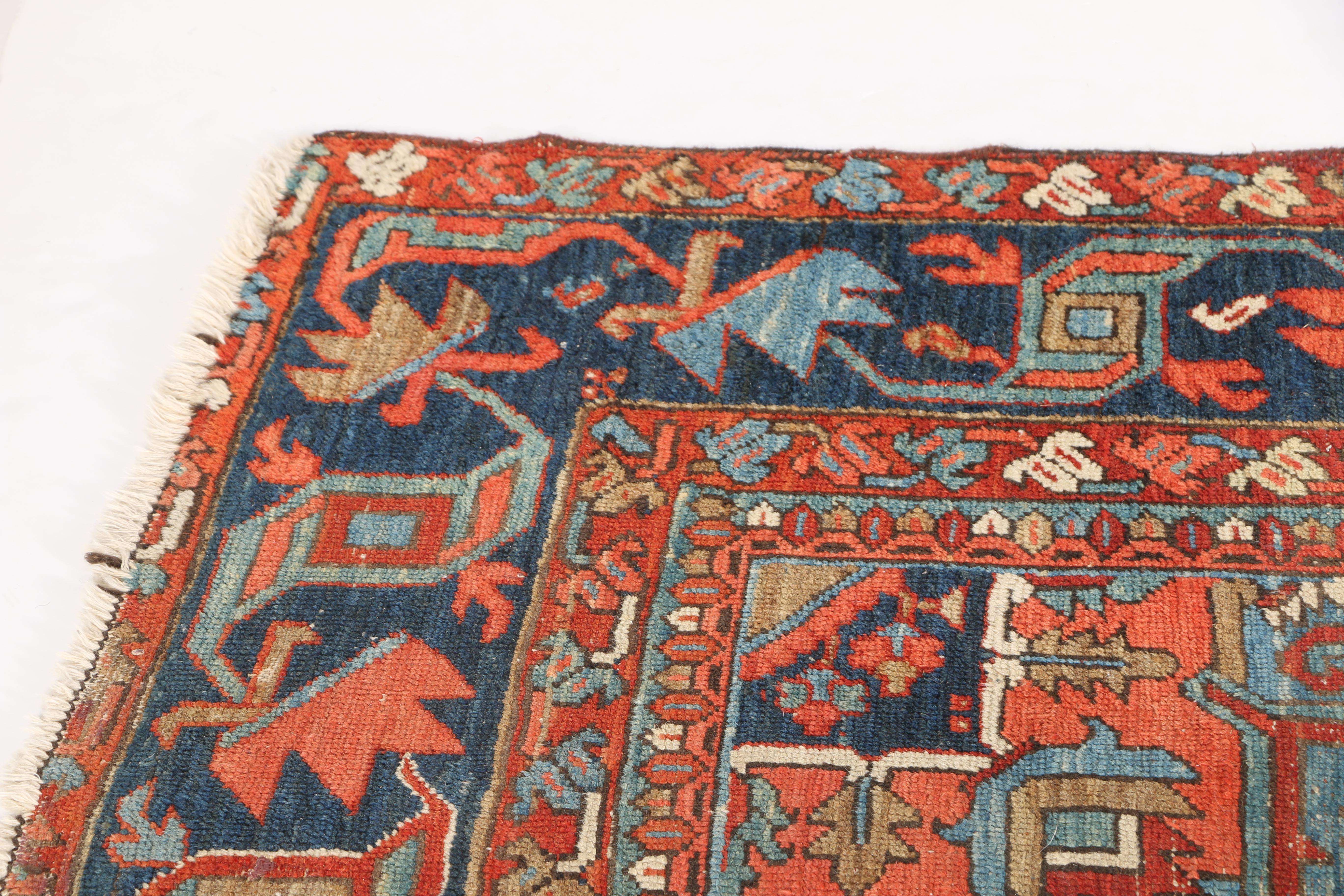 Hand-Knotted Vintage Heriz Wool Area Rug