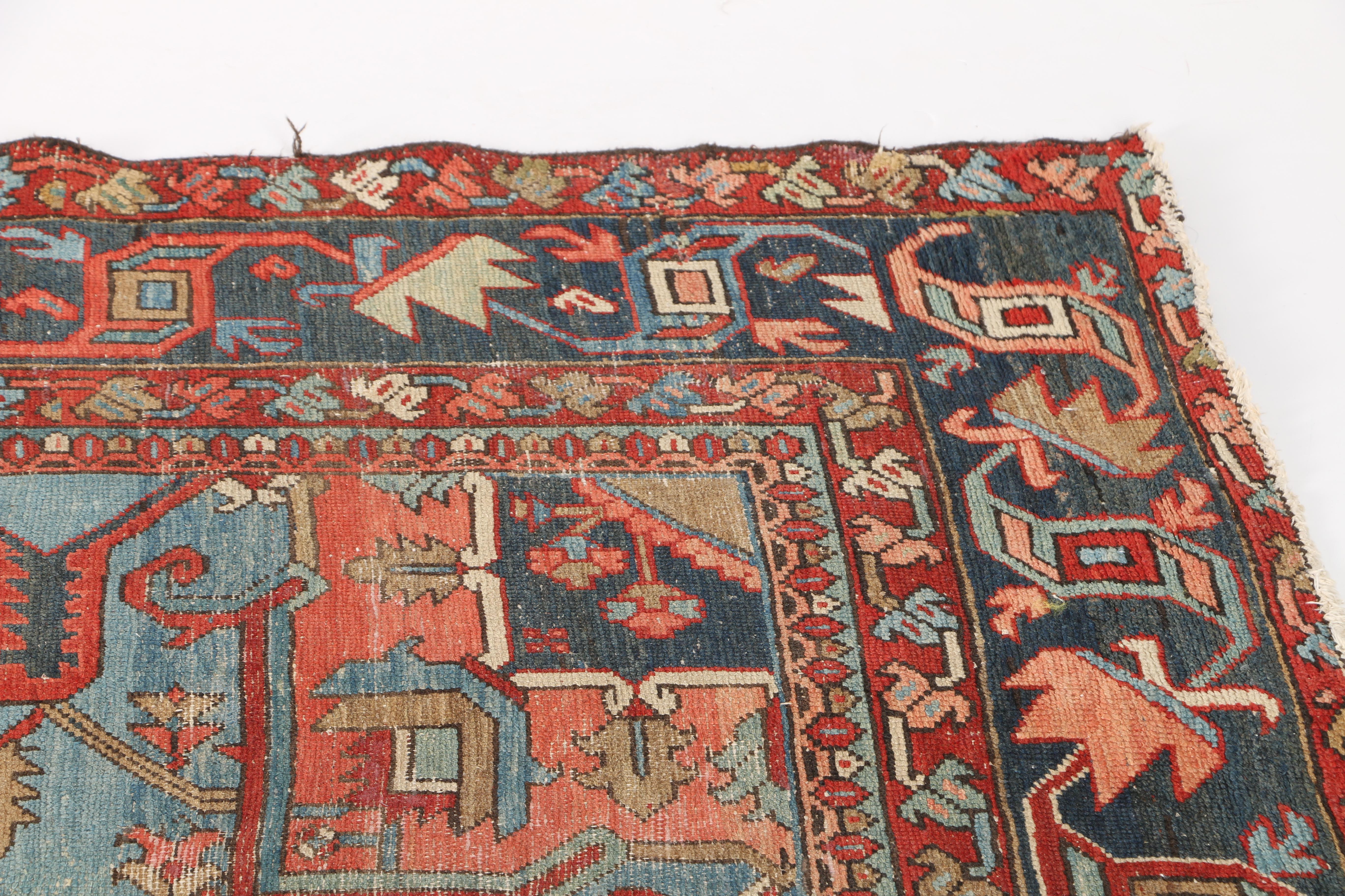 Hand-Knotted Vintage Heriz Wool Area Rug