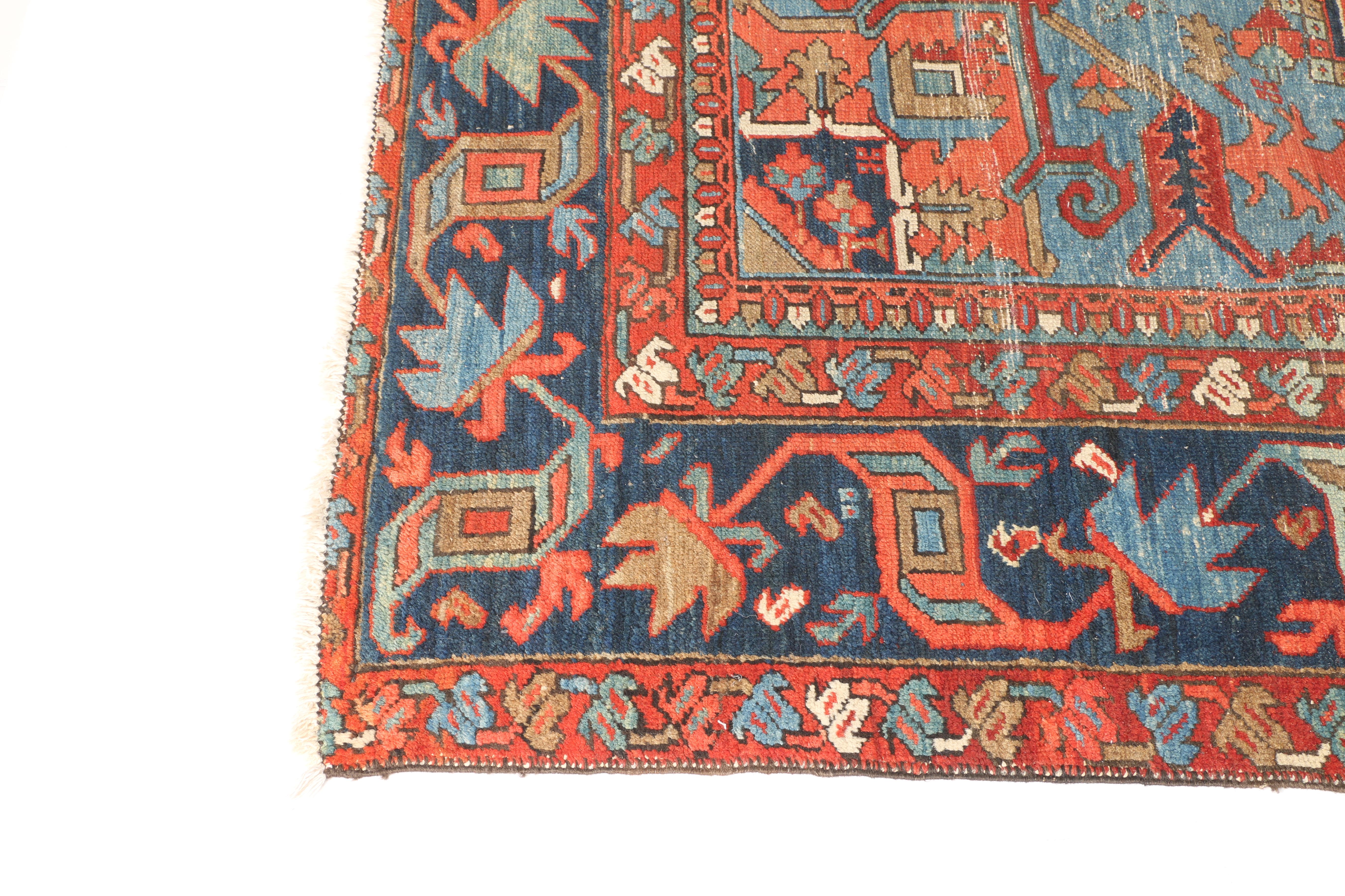 Hand-Knotted Vintage Heriz Wool Area Rug