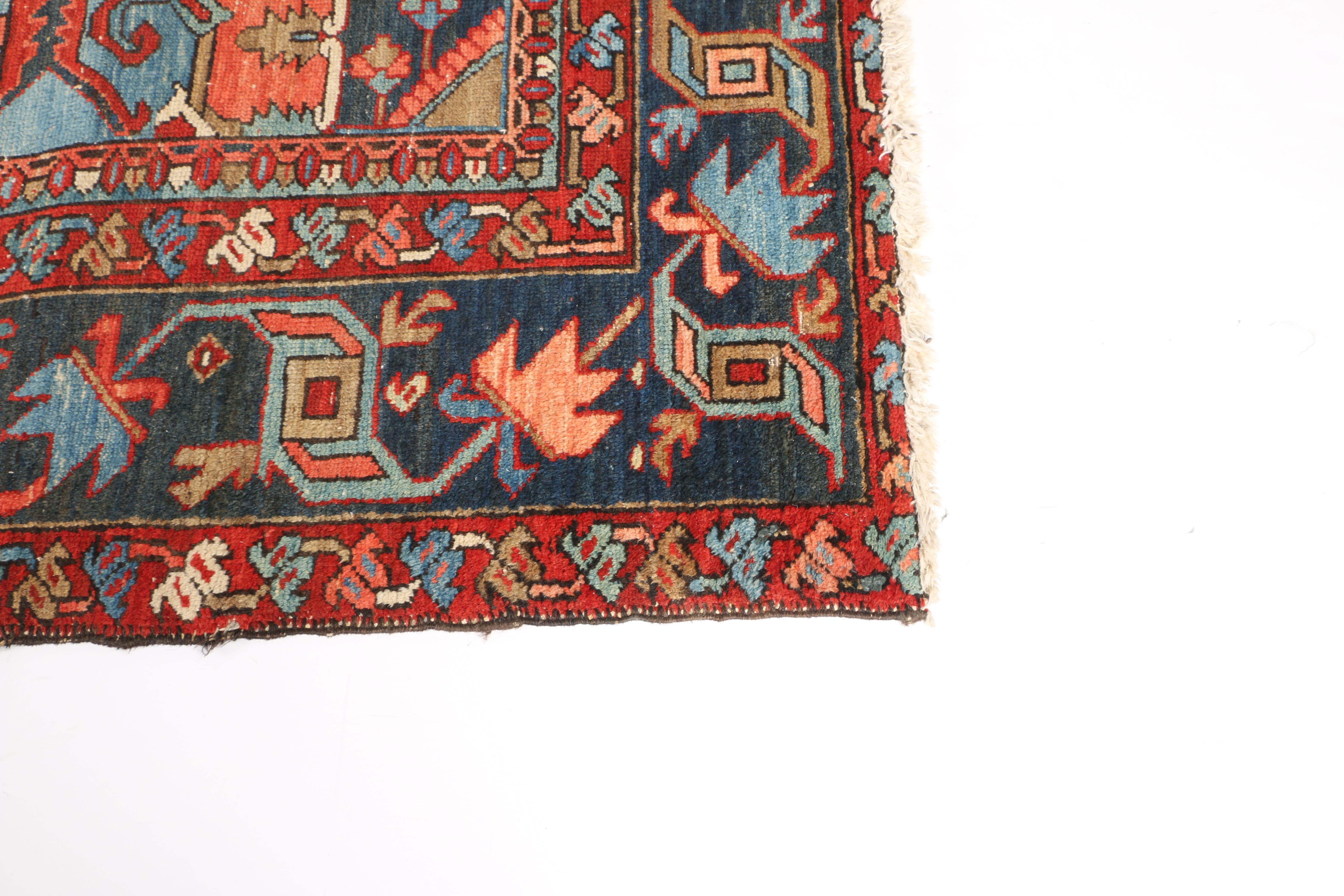 Hand-Knotted Vintage Heriz Wool Area Rug