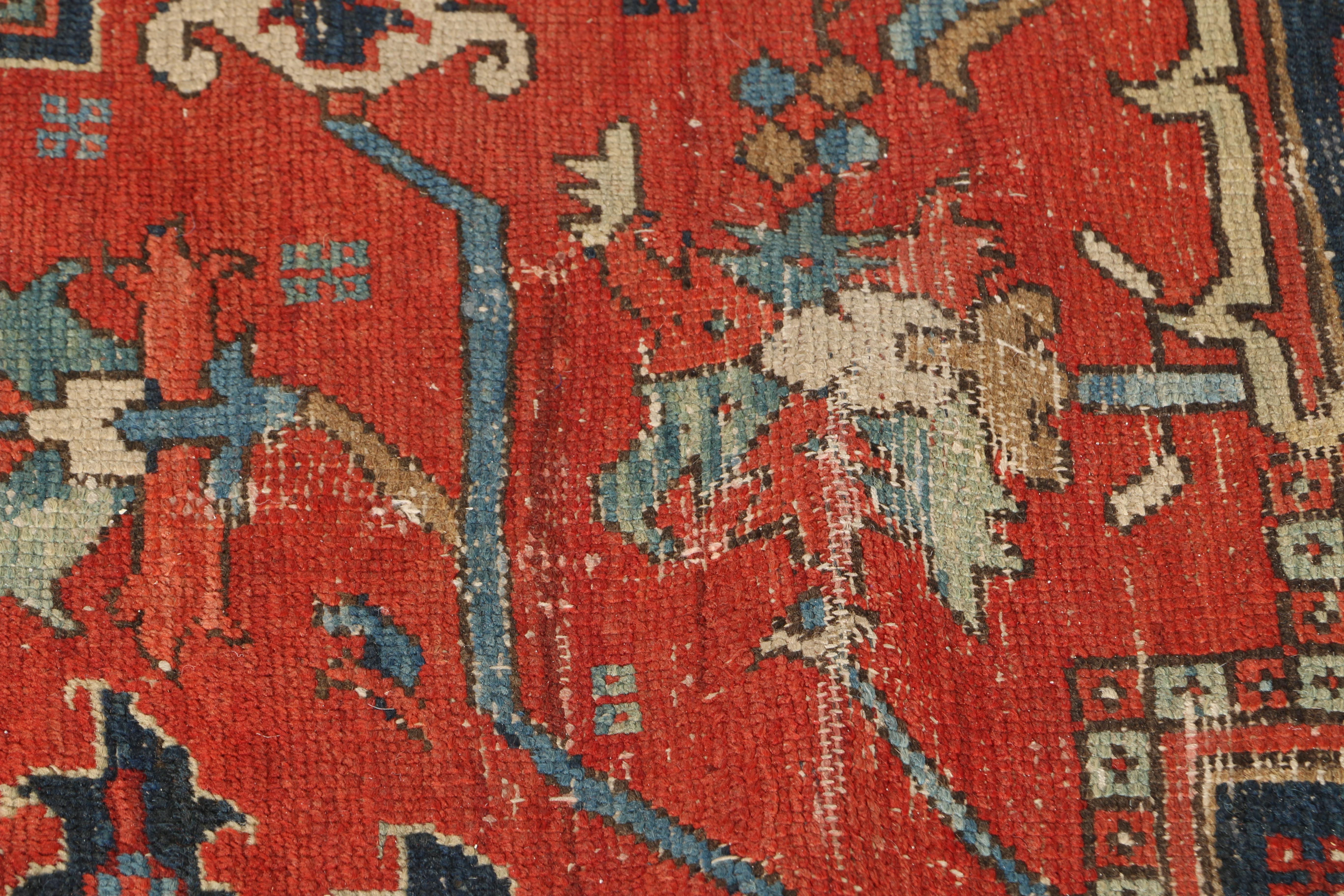 Hand-Knotted Vintage Heriz Wool Area Rug