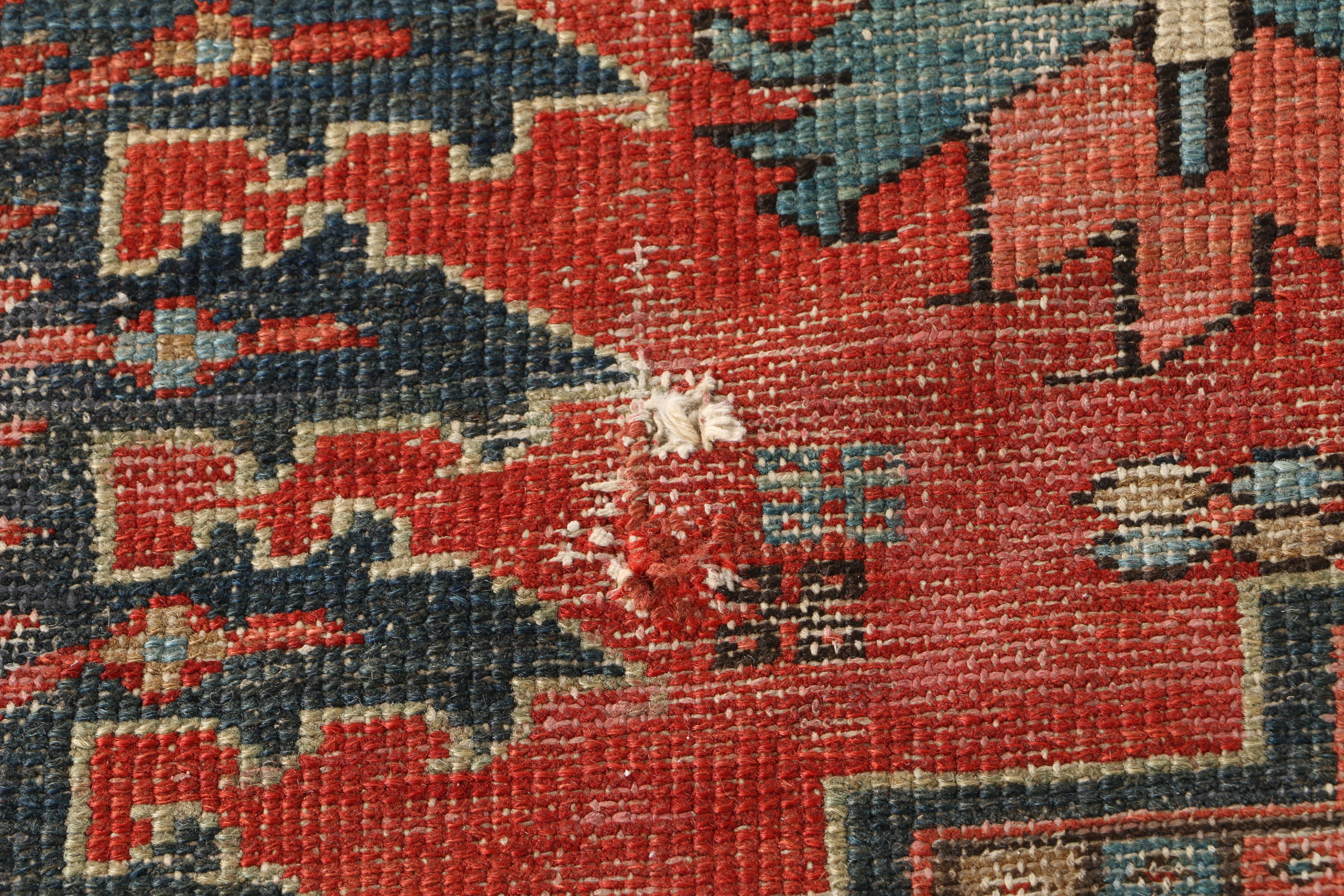 Hand-Knotted Vintage Heriz Wool Area Rug