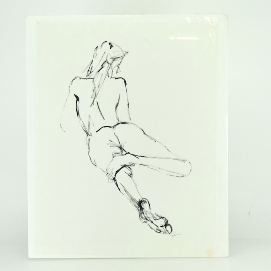 John Tuska Crayon on Paper of Female Figure