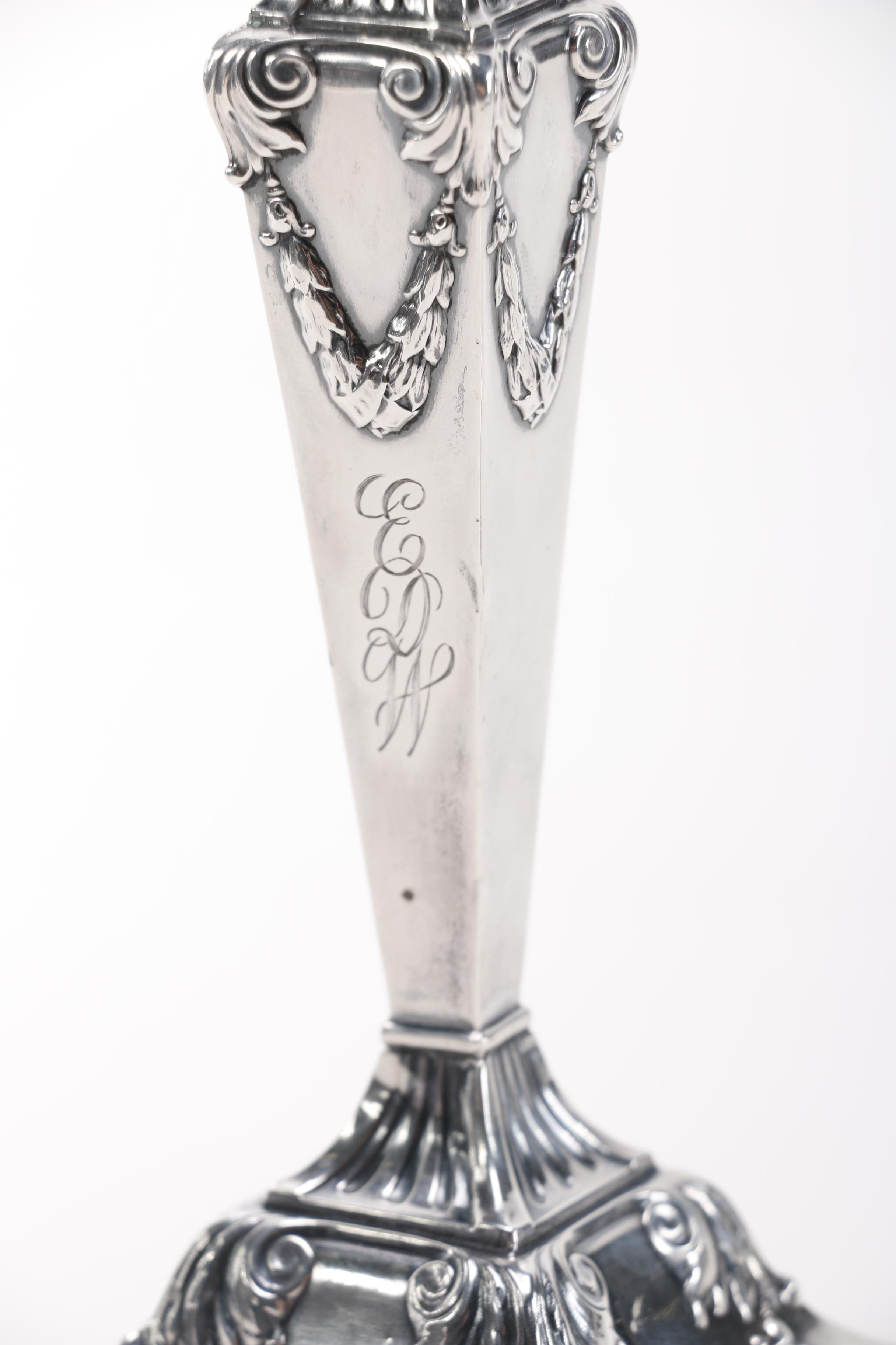 La Pierre Mfg Co. Weighted Sterling Pedestal Candlesticks