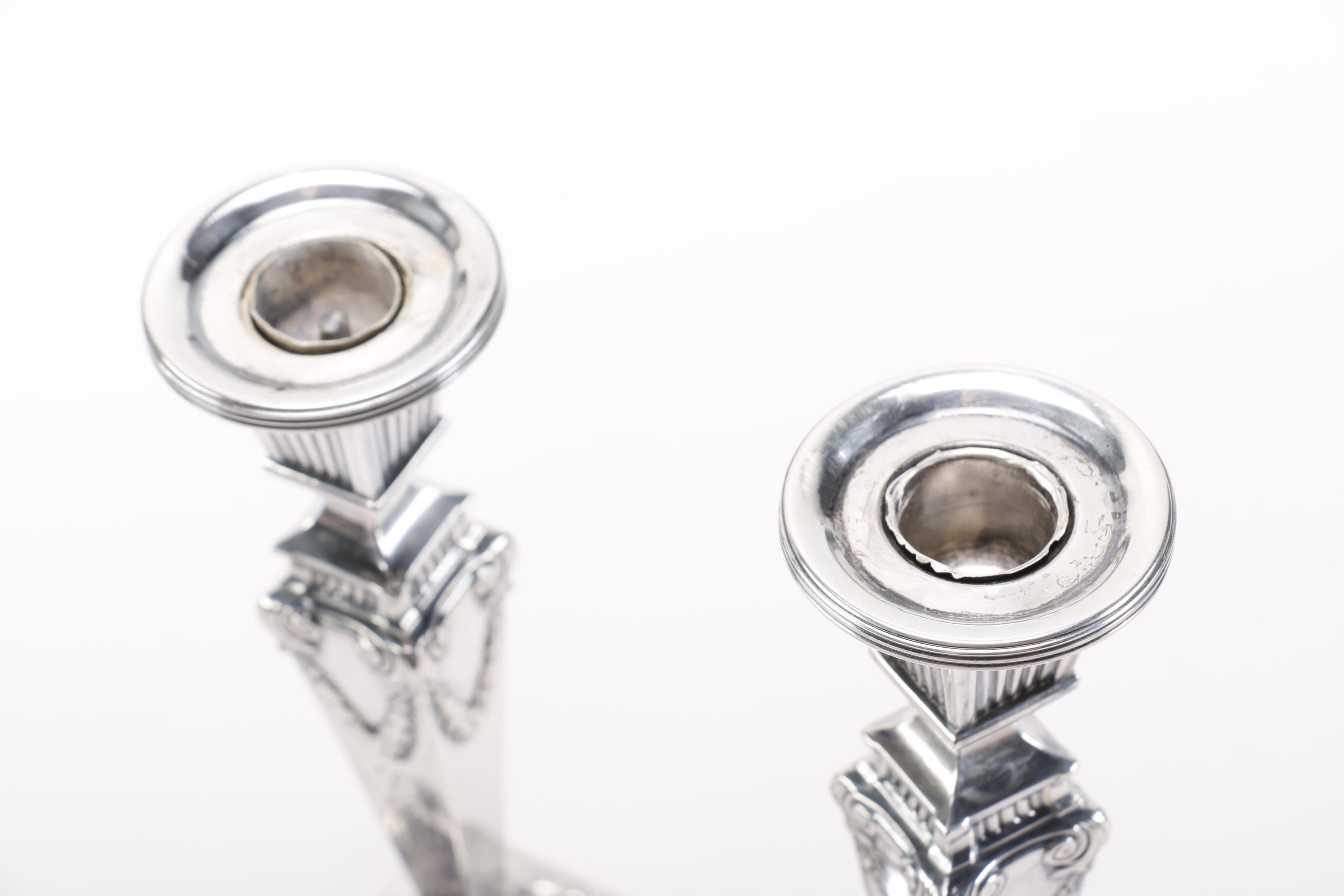 La Pierre Mfg Co. Weighted Sterling Pedestal Candlesticks