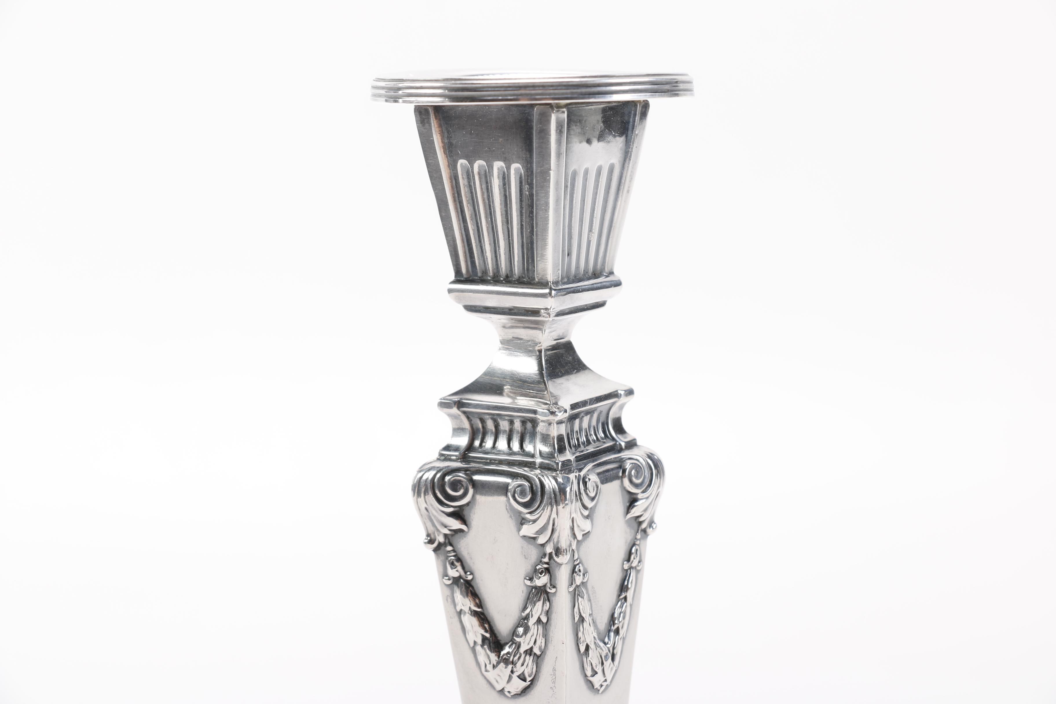 La Pierre Mfg Co. Weighted Sterling Pedestal Candlesticks