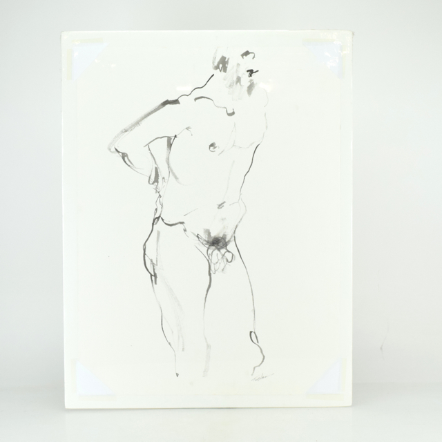 John Tuska Ink Wash on Paper of Standing Male Nude