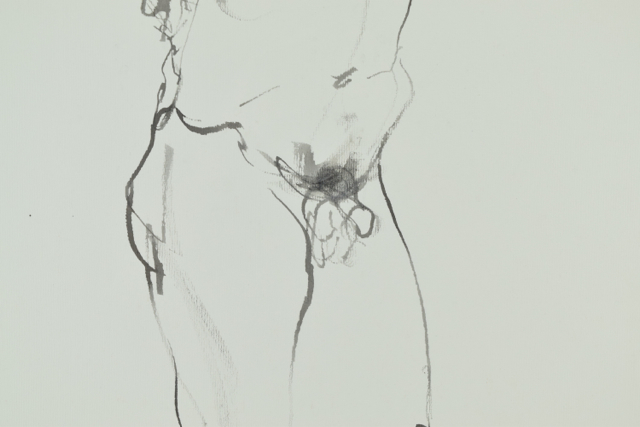 John Tuska Ink Wash on Paper of Standing Male Nude